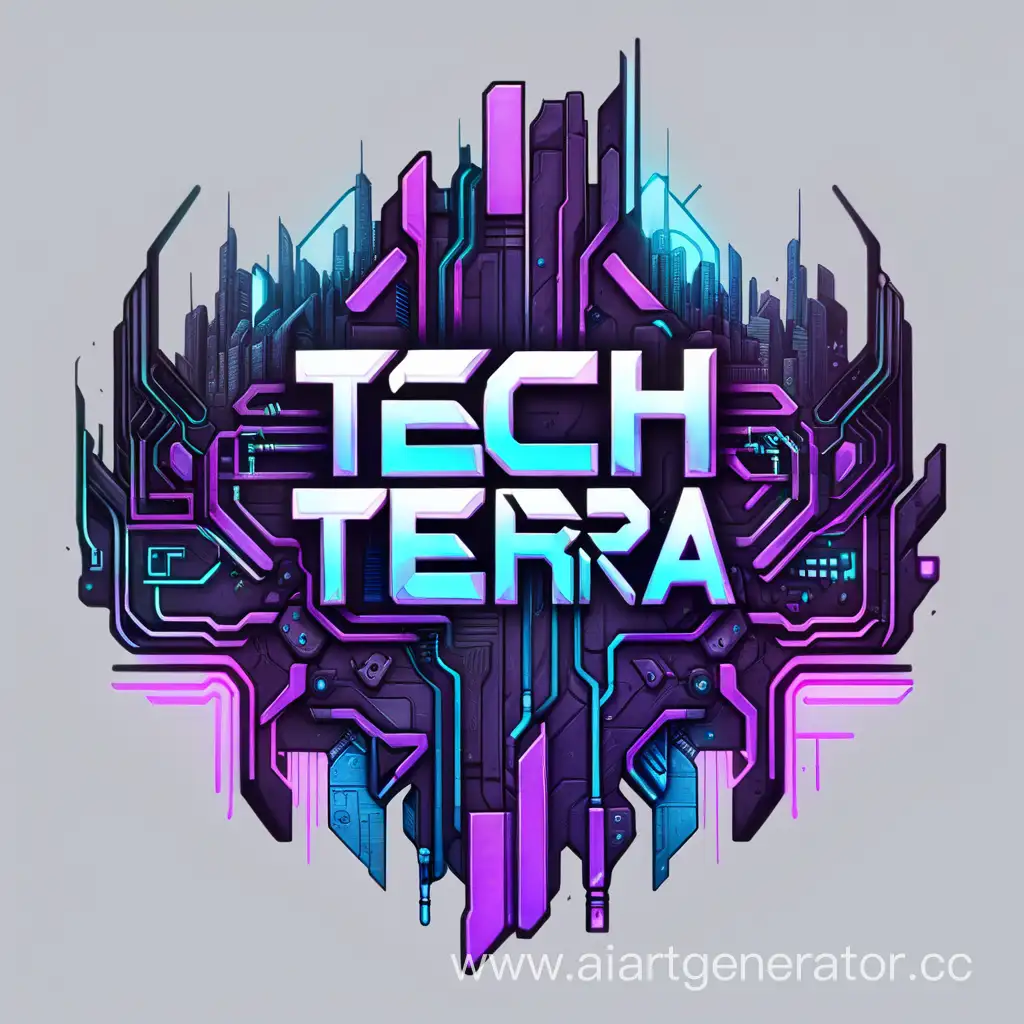 draw a logo with the text: “Tech-Terra” in Cyberpunk style