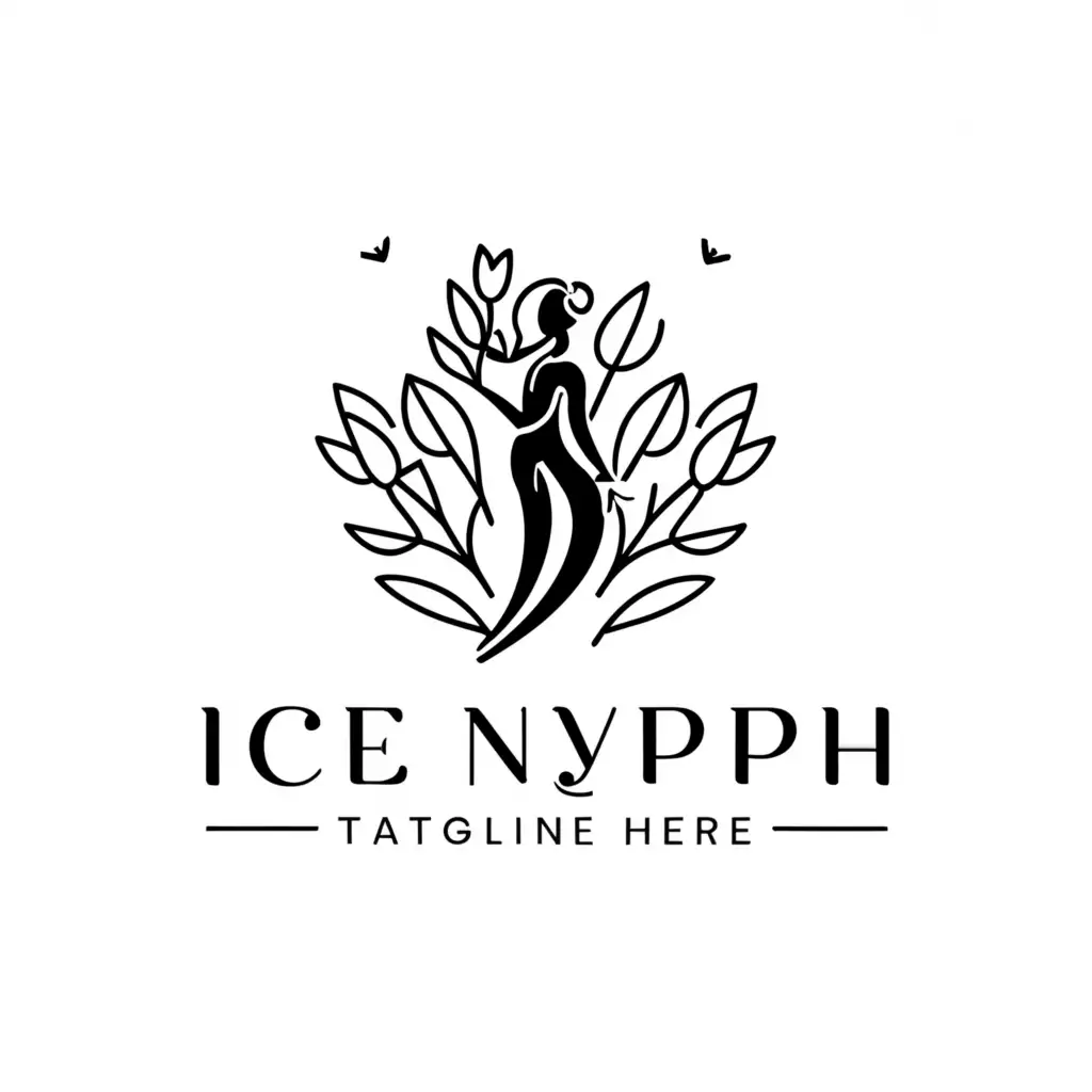 a logo design,with the text "ICE Nymph", main symbol:tulips, girls, butterfly,Minimalistic,clear background