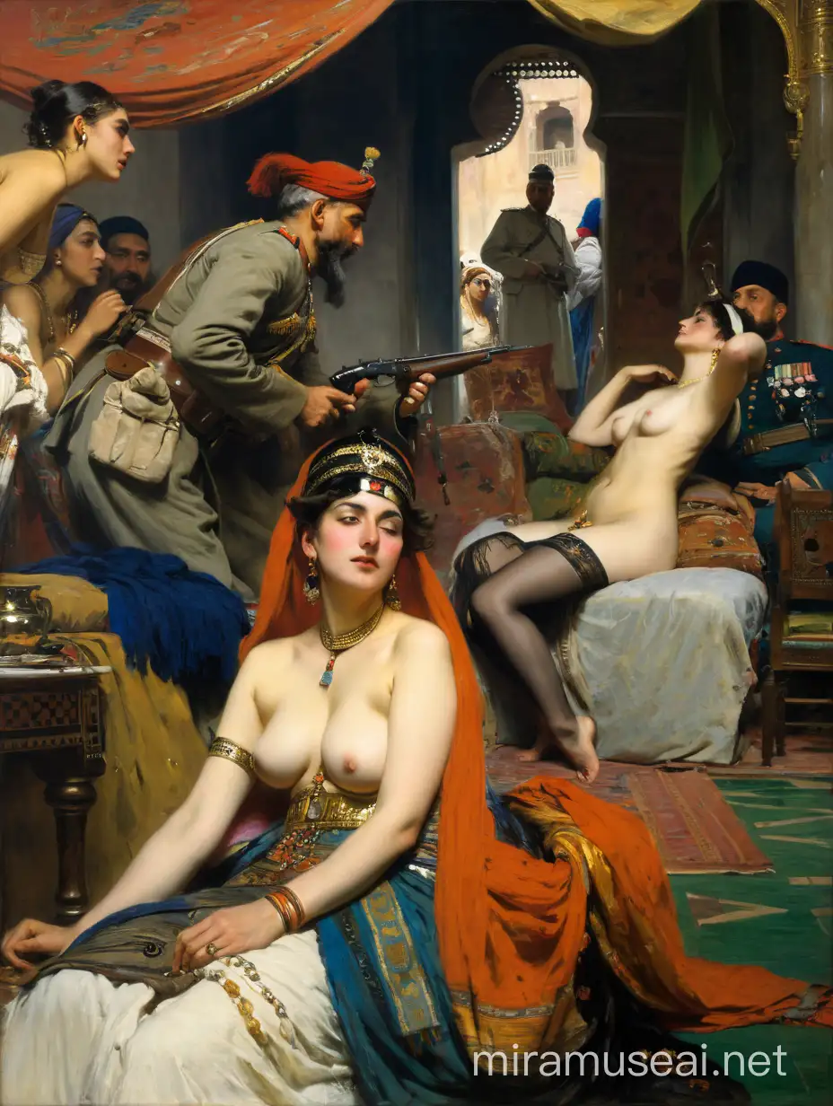 Historical Scene Naked Odalisque in a Harem with a Military General