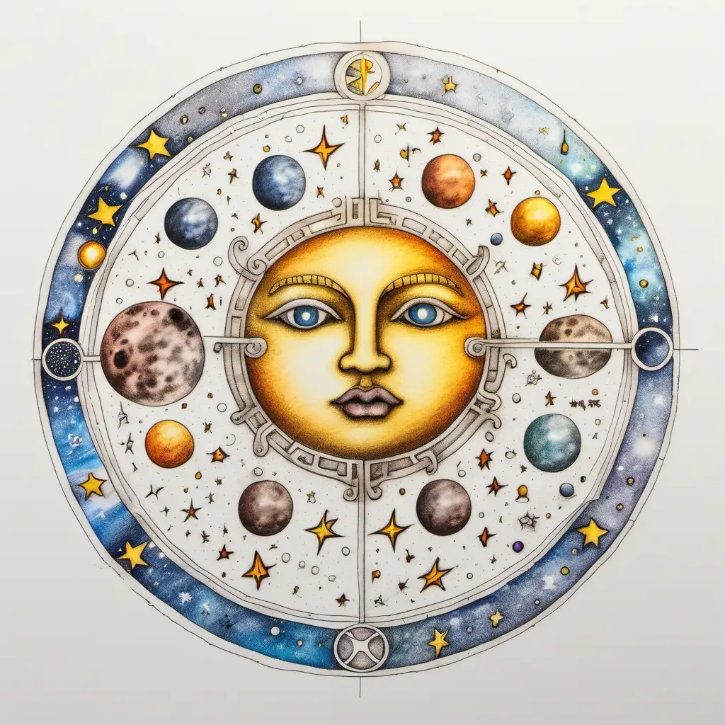  astrology  moon in gemini drawings little colored on white paper front view