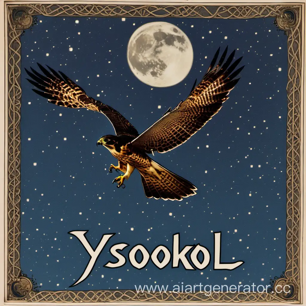 фото сокола летящим в лунной ночи с надпись снизу YsokoL