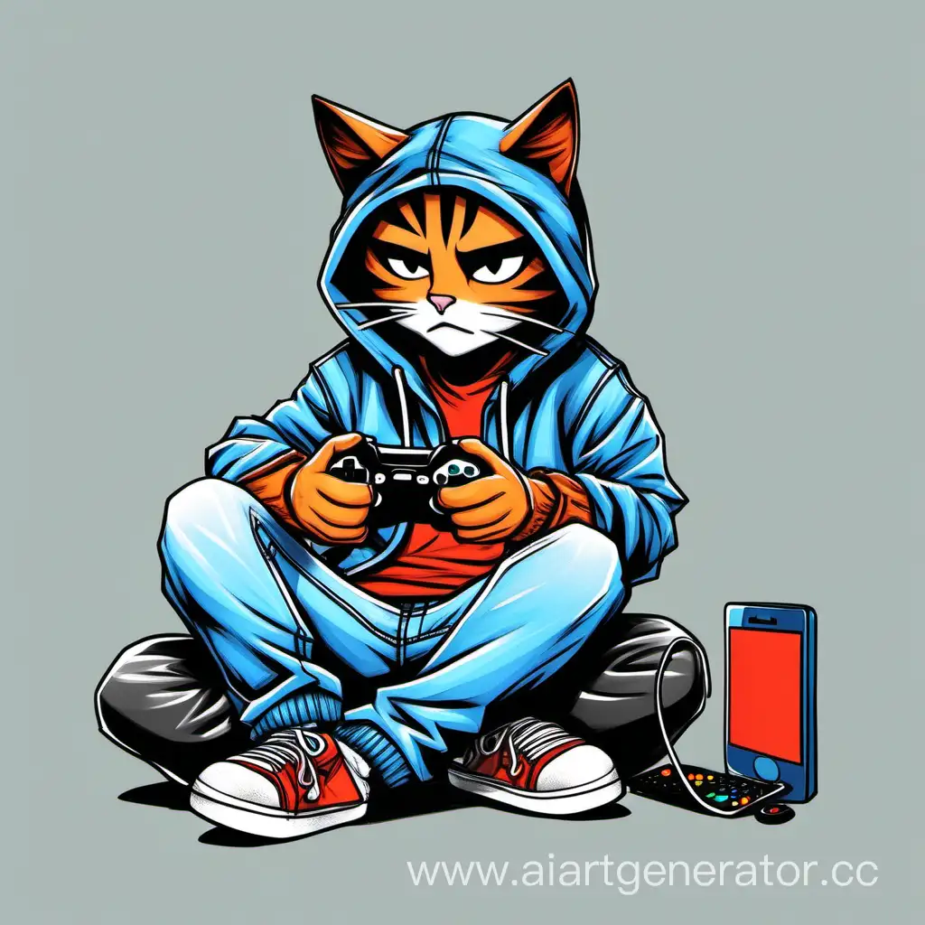 Cool-Cat-Playing-Video-Games-in-Casual-Attire