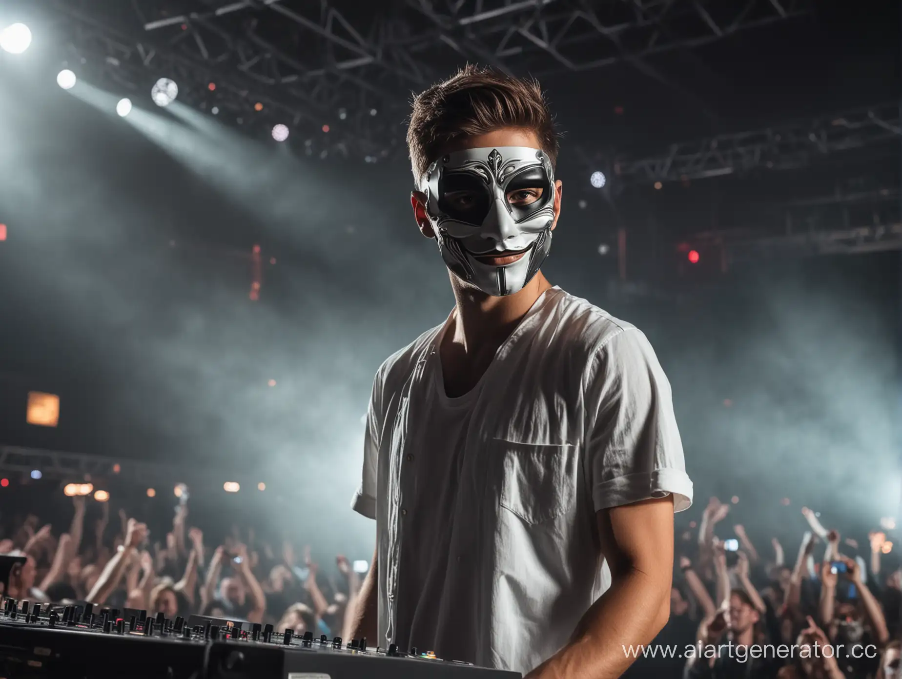 Красивый парень в маске, на концерт, DJ