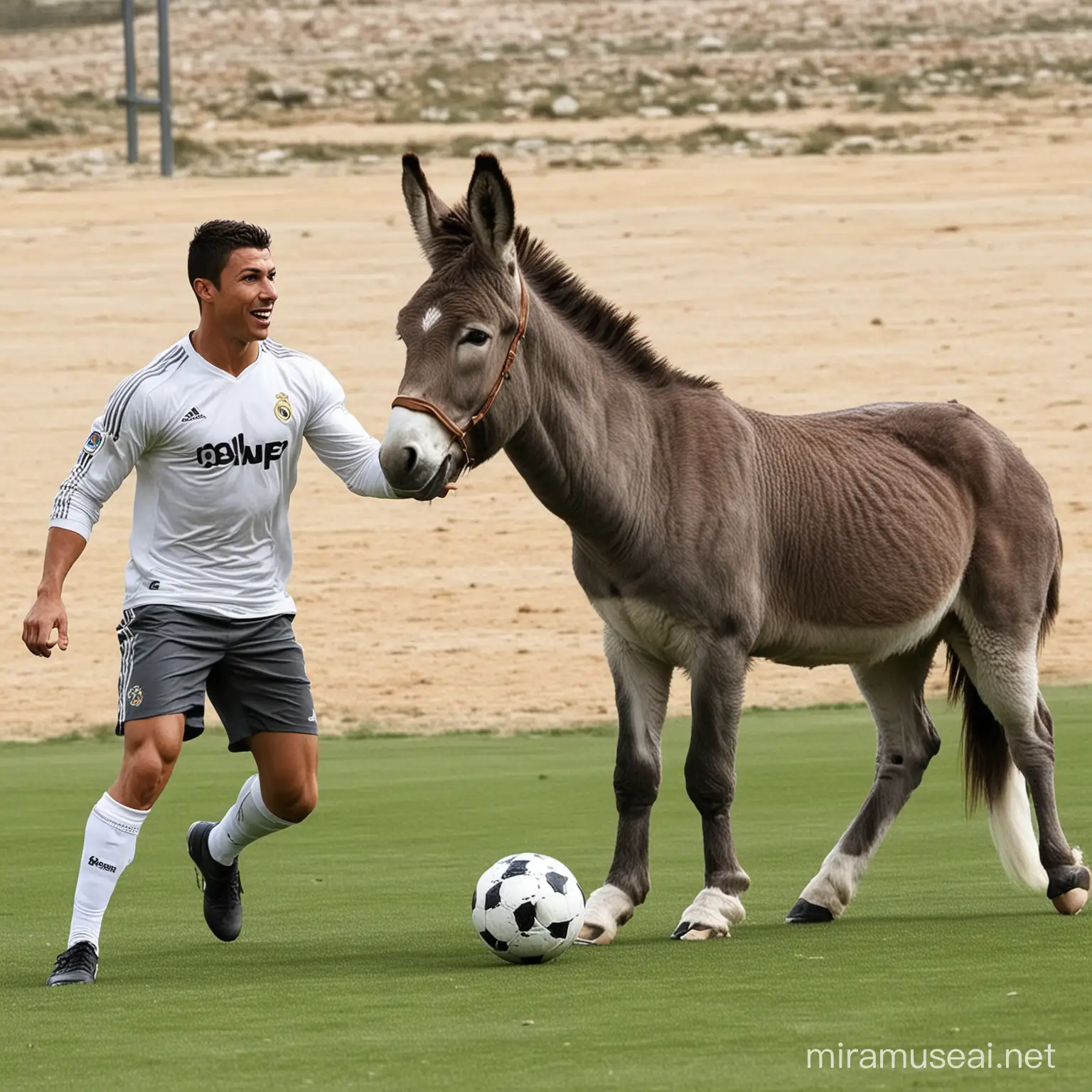 Donkey Playing Football with Cristiano Ronaldo Fun Animal Athlete meets Soccer Superstar