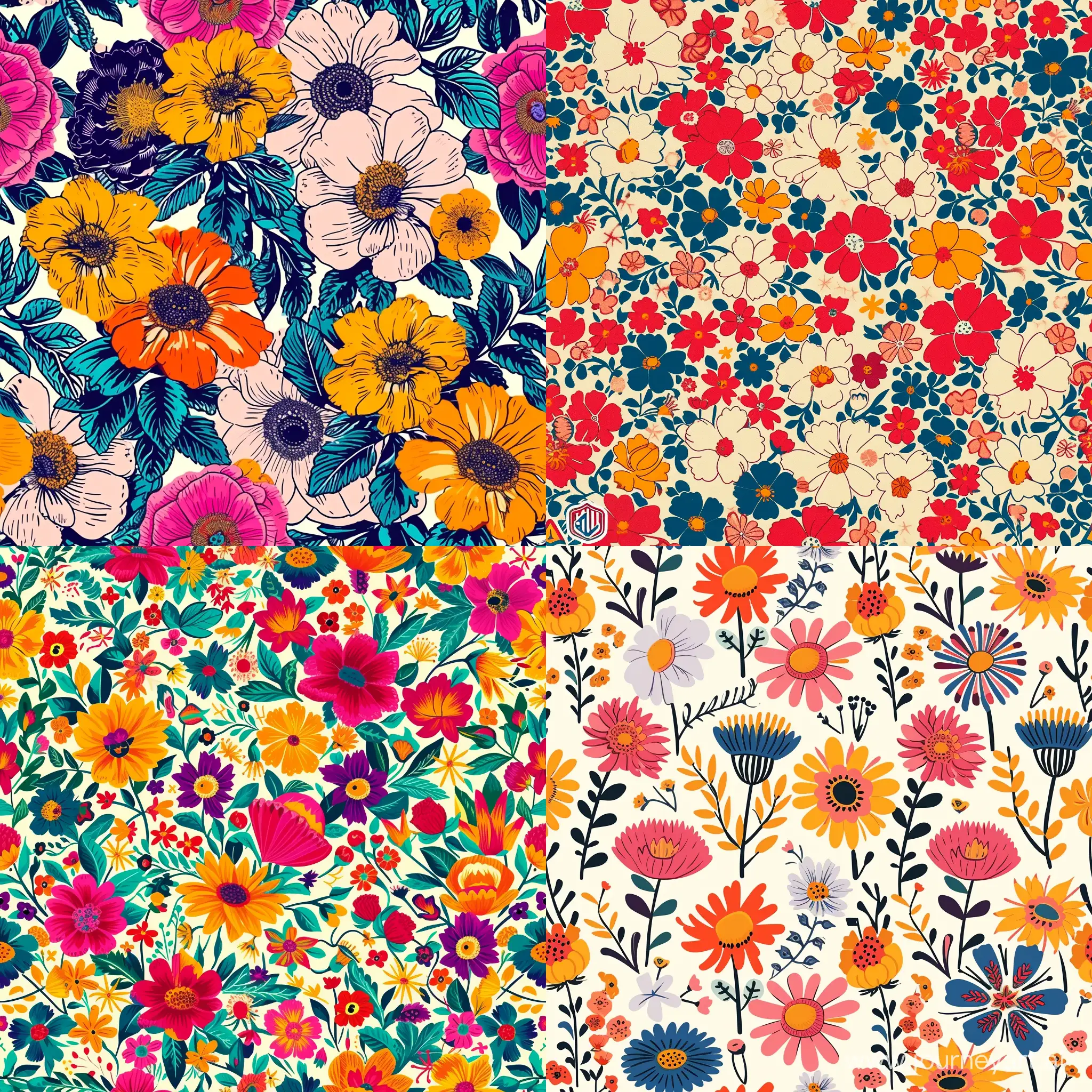chnitz pattern, vintage flowers , Bright colors --tile