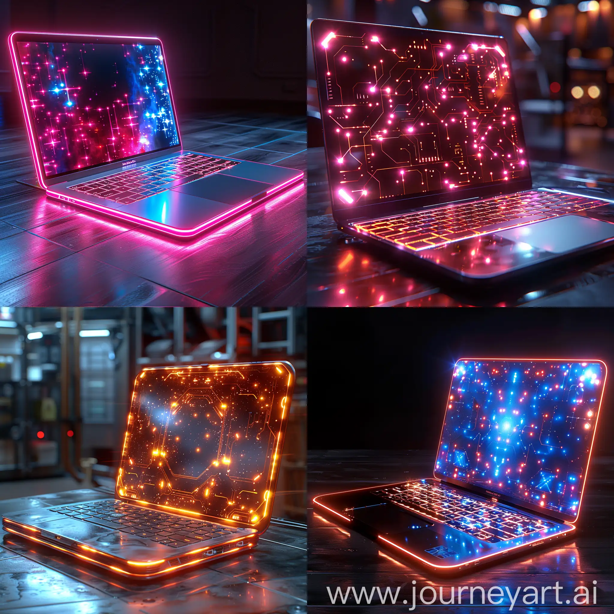 Futuristic laptop, futuristic style of high tech, futuristic style of organic LEDs, octane render --stylize 1000