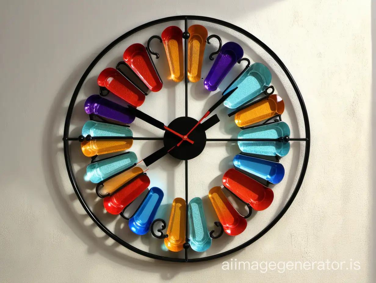 wall clock modern colorful made of glass and iron