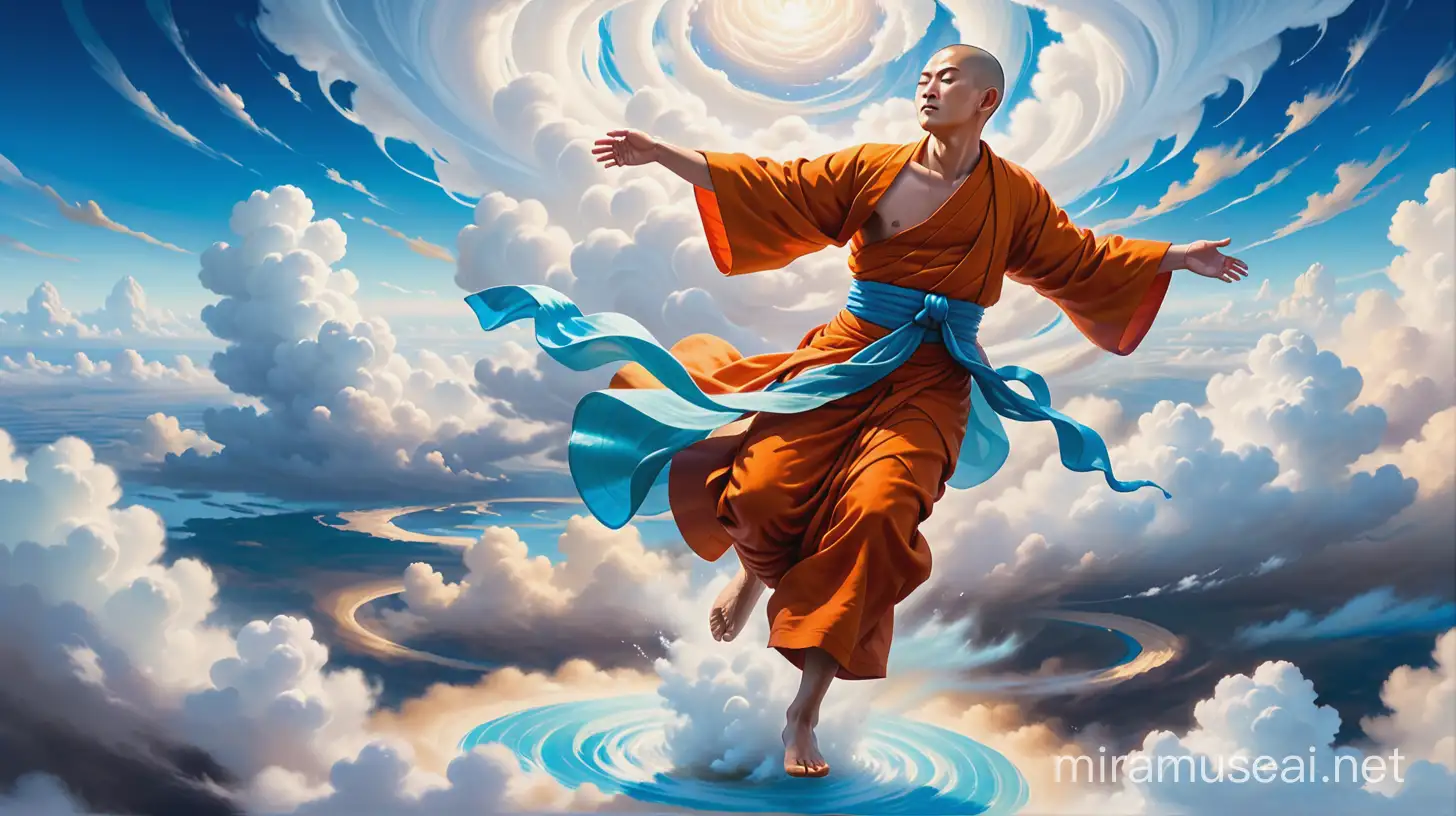 Buddhist Monk of the Clouds Graceful Soaring in Vast Sky