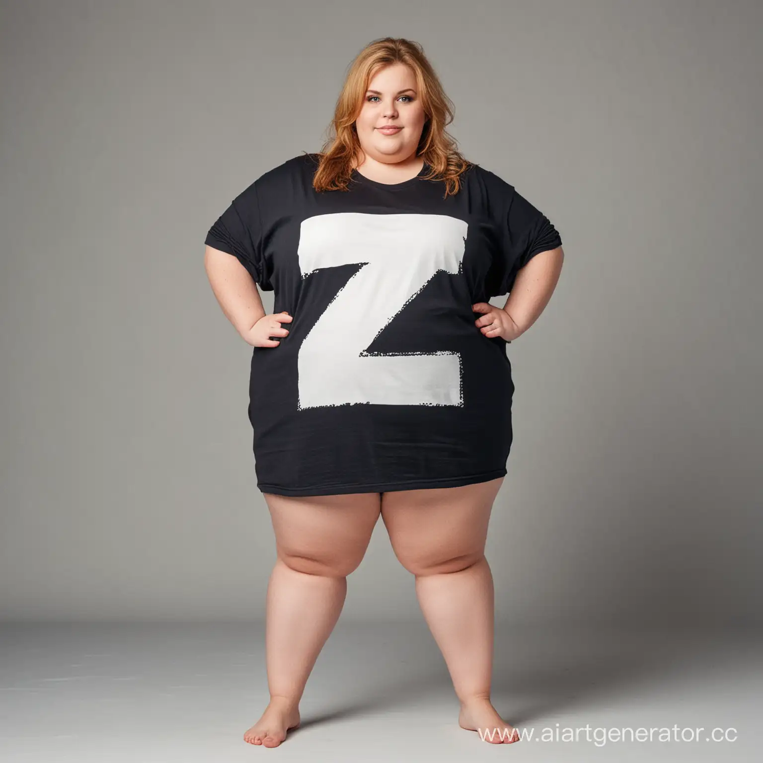 Огромная толстая девочка с футболкой с буквой Z