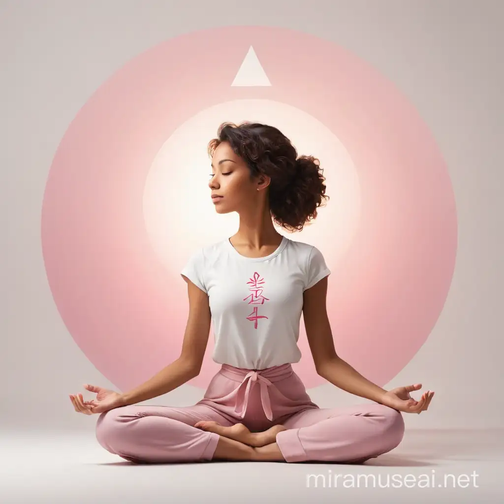 Name of brand is One Woman. Use white background, with pinks for logo and name. Picture of a woman's silhouette for logo meditating.