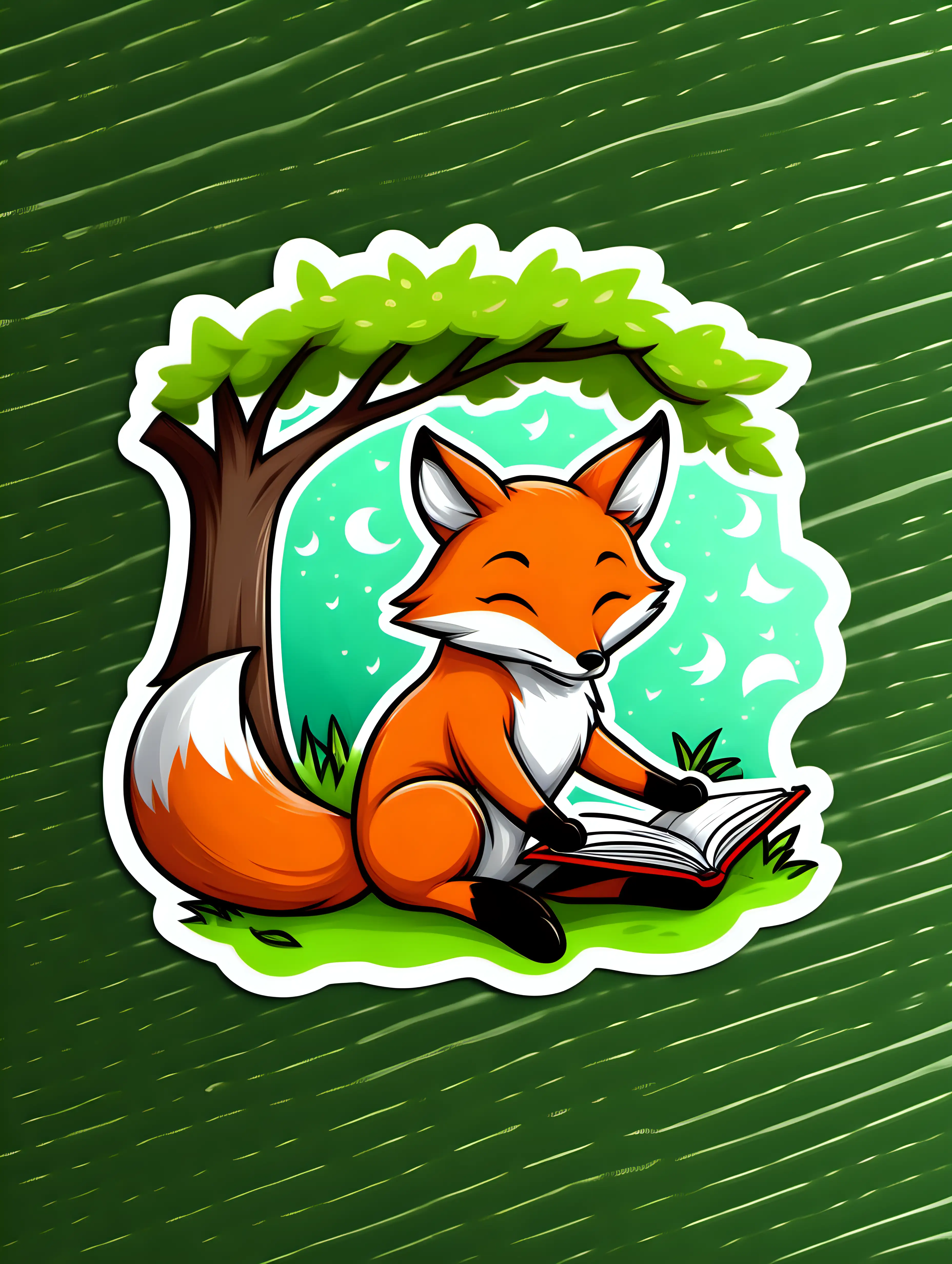 Fox Relaxing Under a Tree Reading a Book Sticker