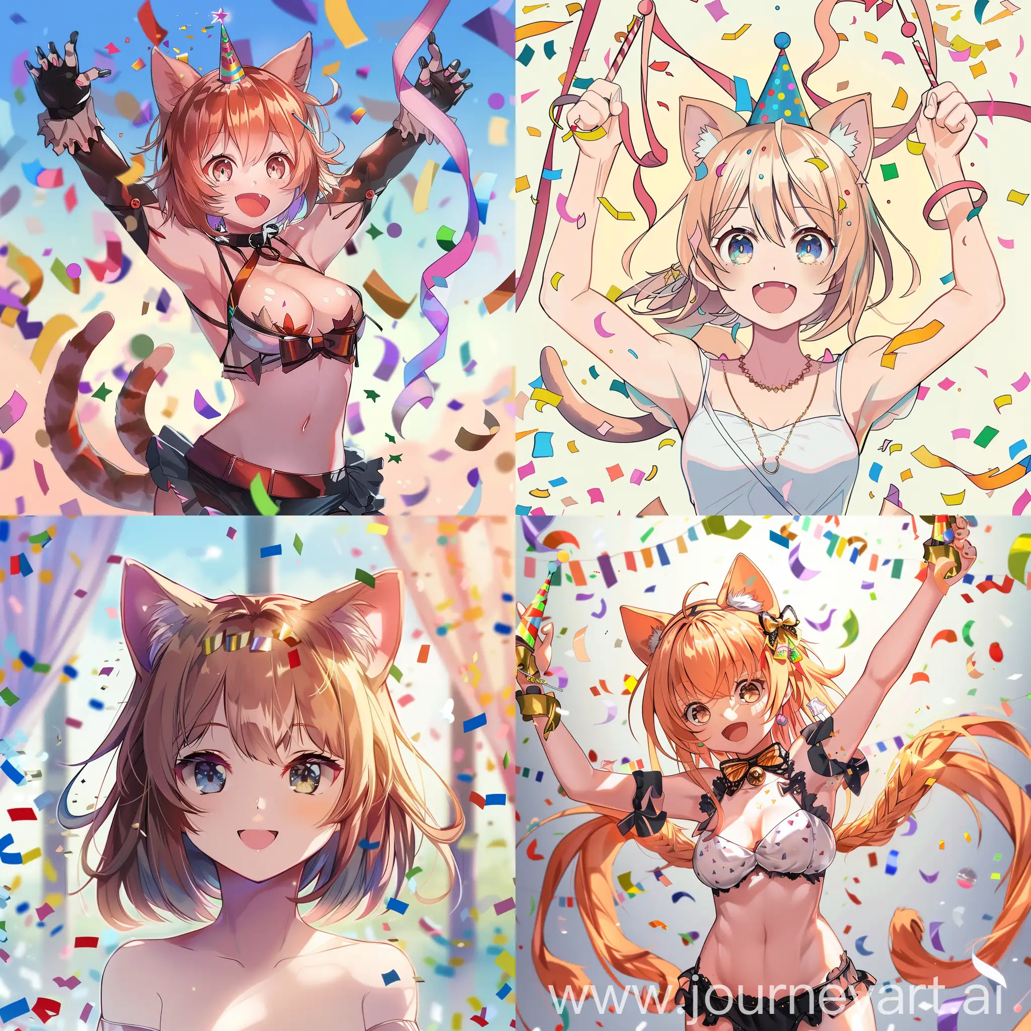 Anime Birthday Catgirl with confetti