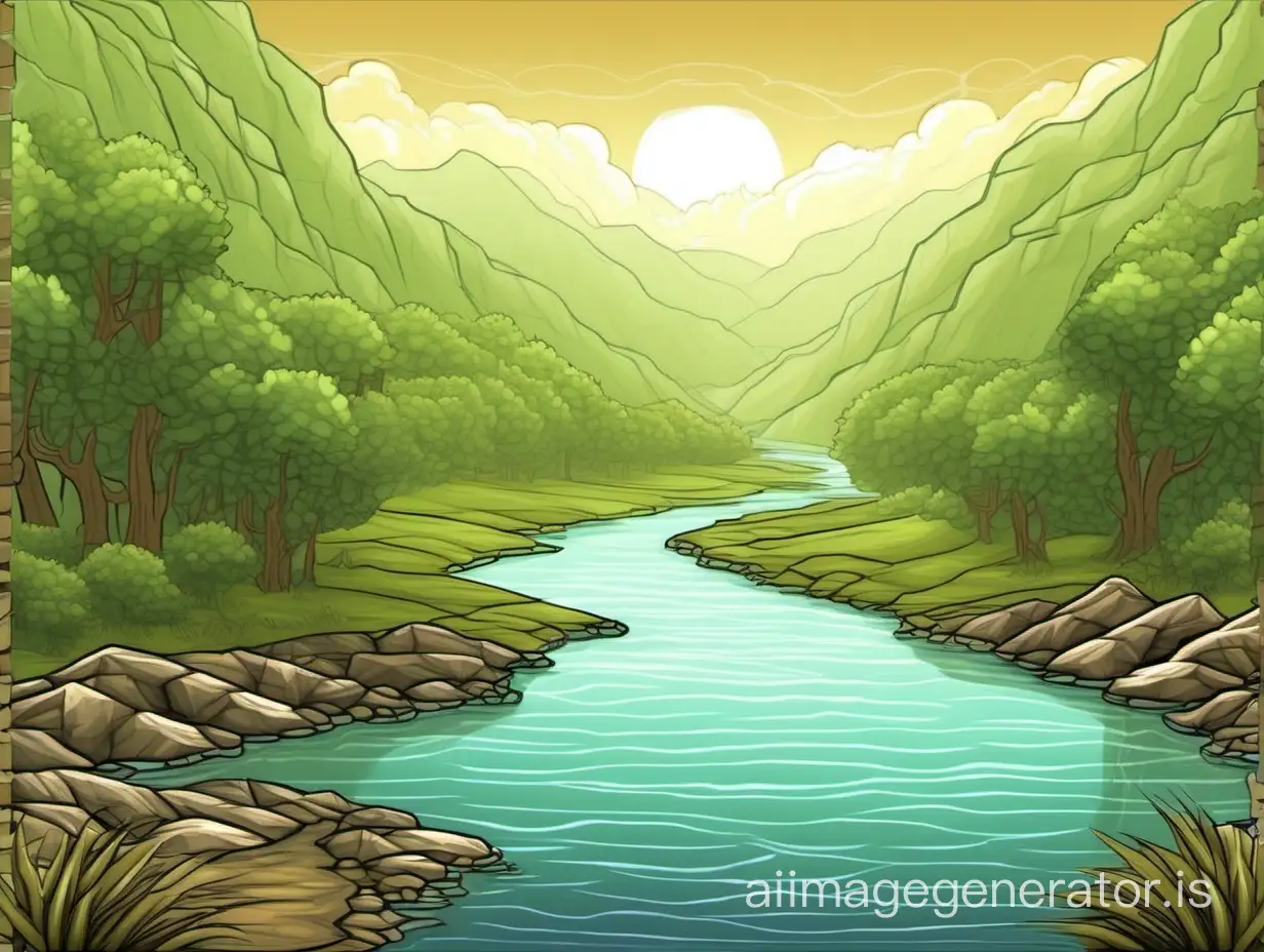wide river in fantasy-Rpg 2D vector graphics realistic background