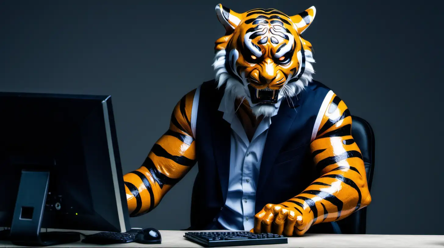 Tiger Man Cyber Attacker Behind Computer