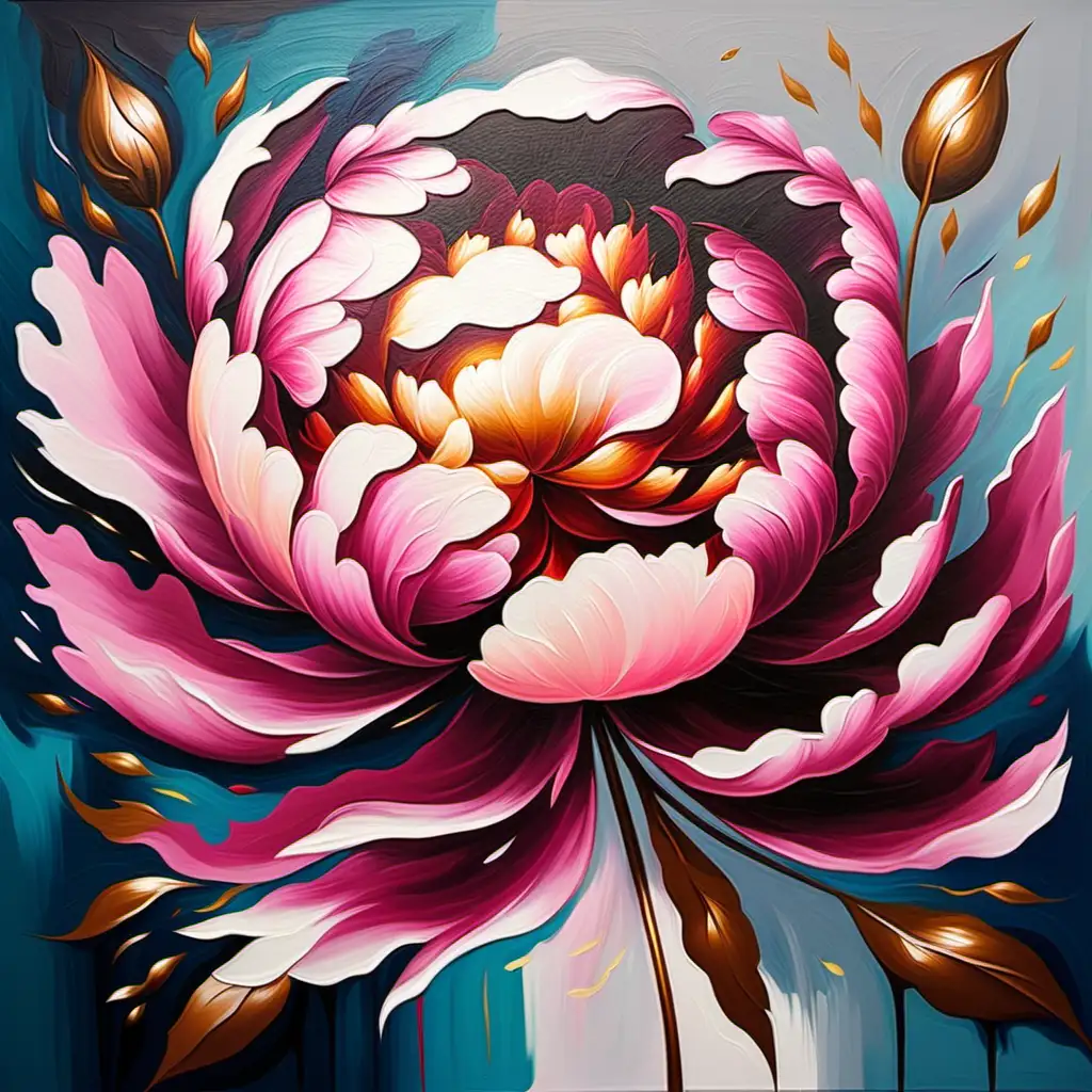 Vibrant Abstract Peony Oil Painting Modern Floral Artwork in Bold Colors