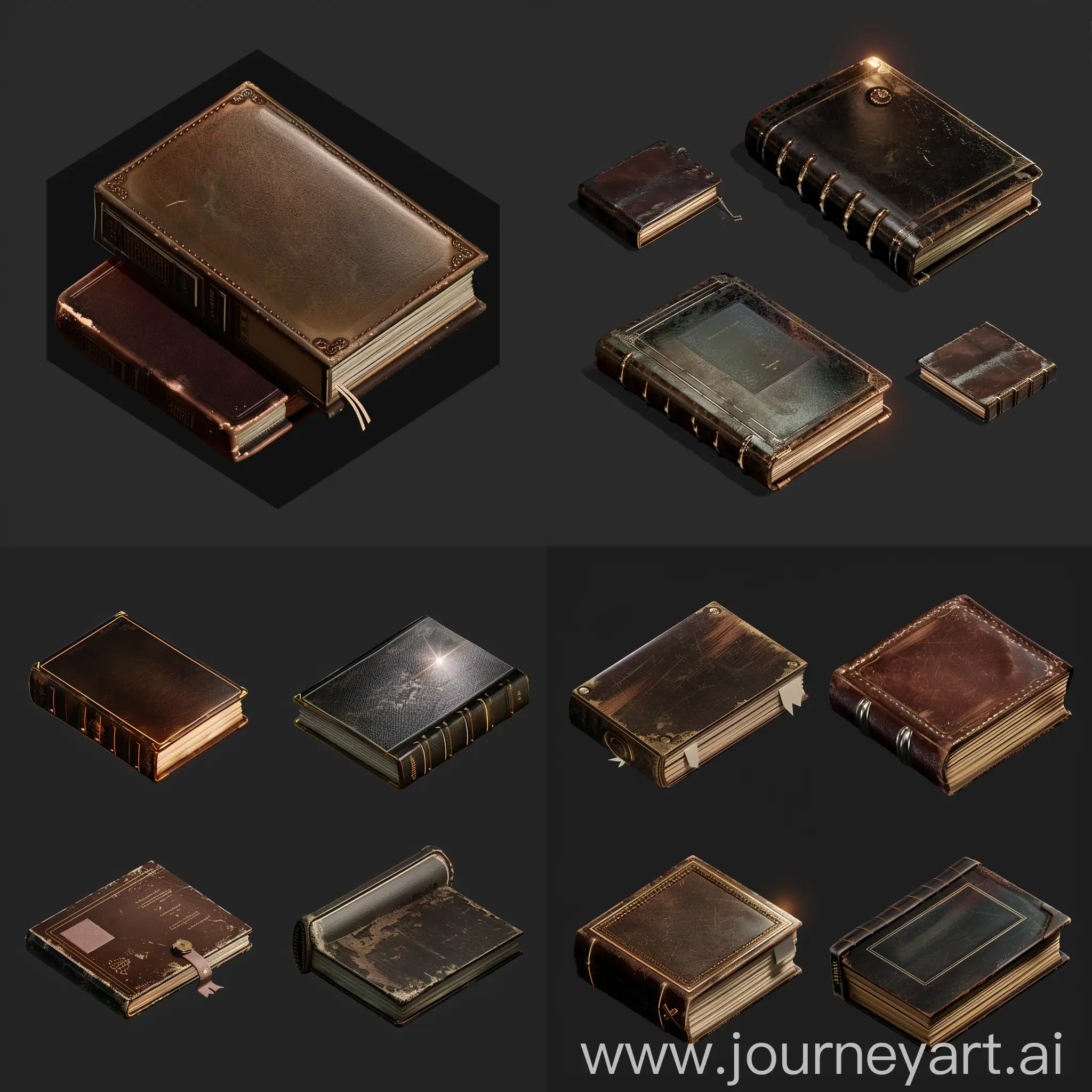Isometric-Set-of-Old-Worn-Books-with-Leather-Covers