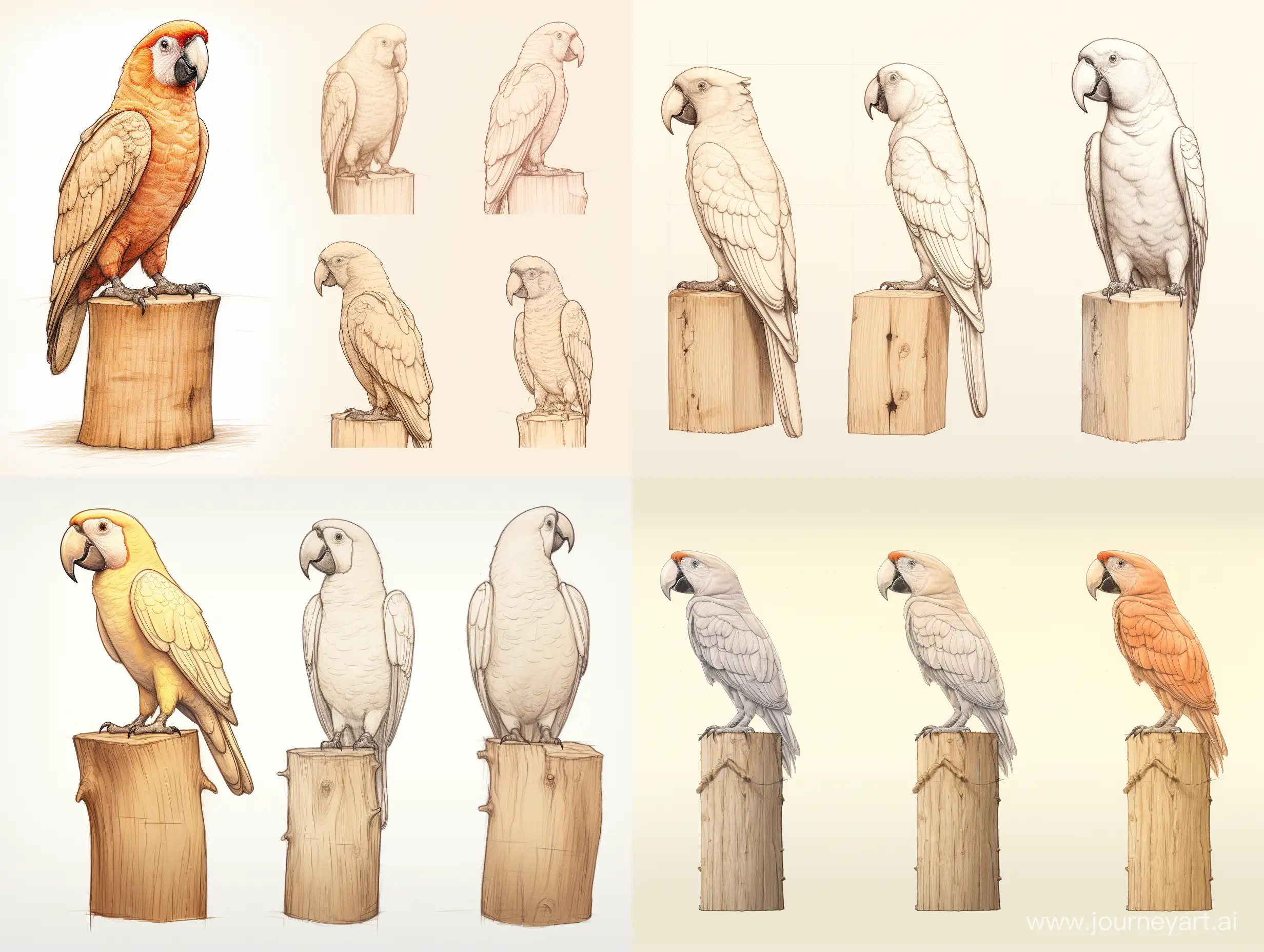Realistic-Wooden-Parrot-Sculpture-on-Large-Cube-Professional-Wood-Carving