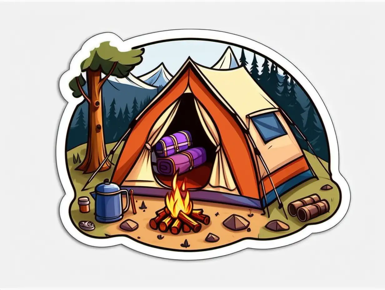 /imagine prompt:camping sticker, Sticker, Cute, Warm Colors, Disney Pixar, Contour, Vector, White Background, Detailed