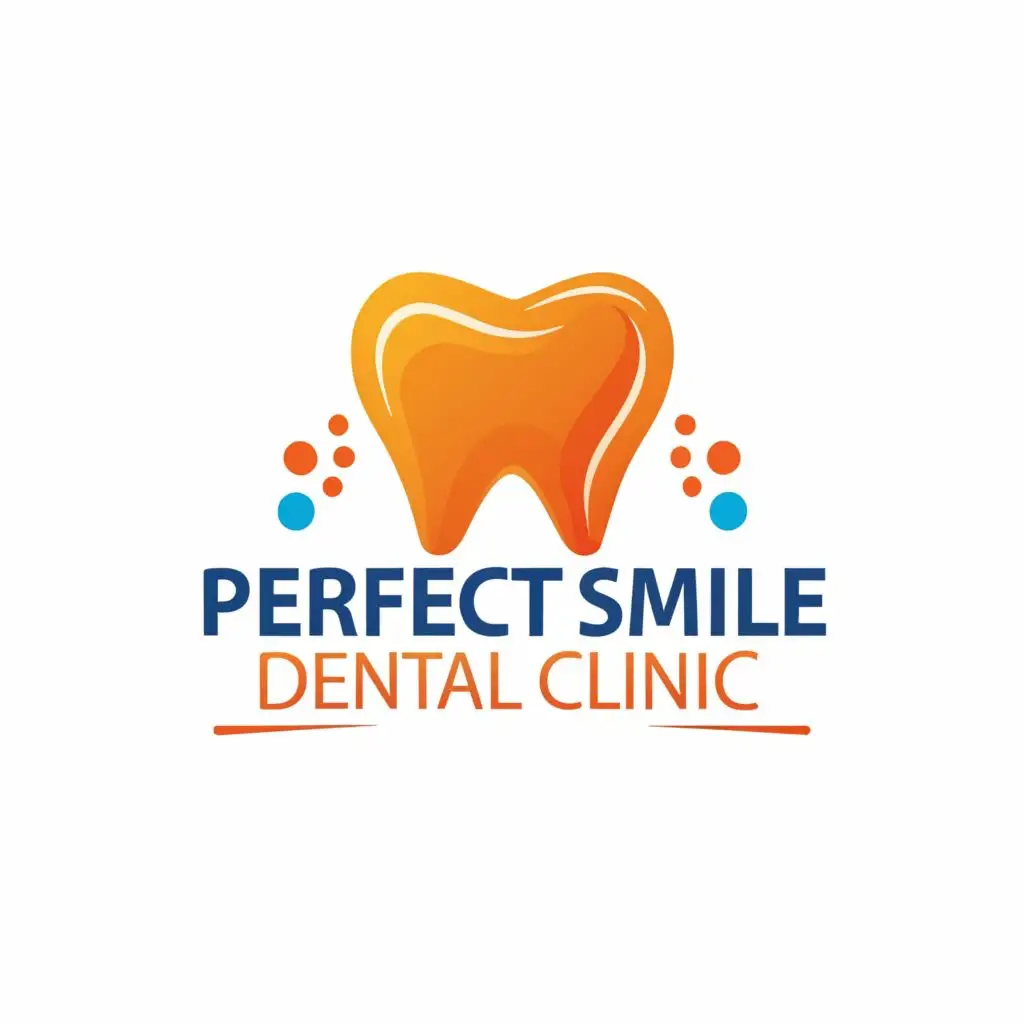 logo, Dental with color orange and blue, with the text "perfect smile Dental clinic", typography, be used in Medical Dental industry