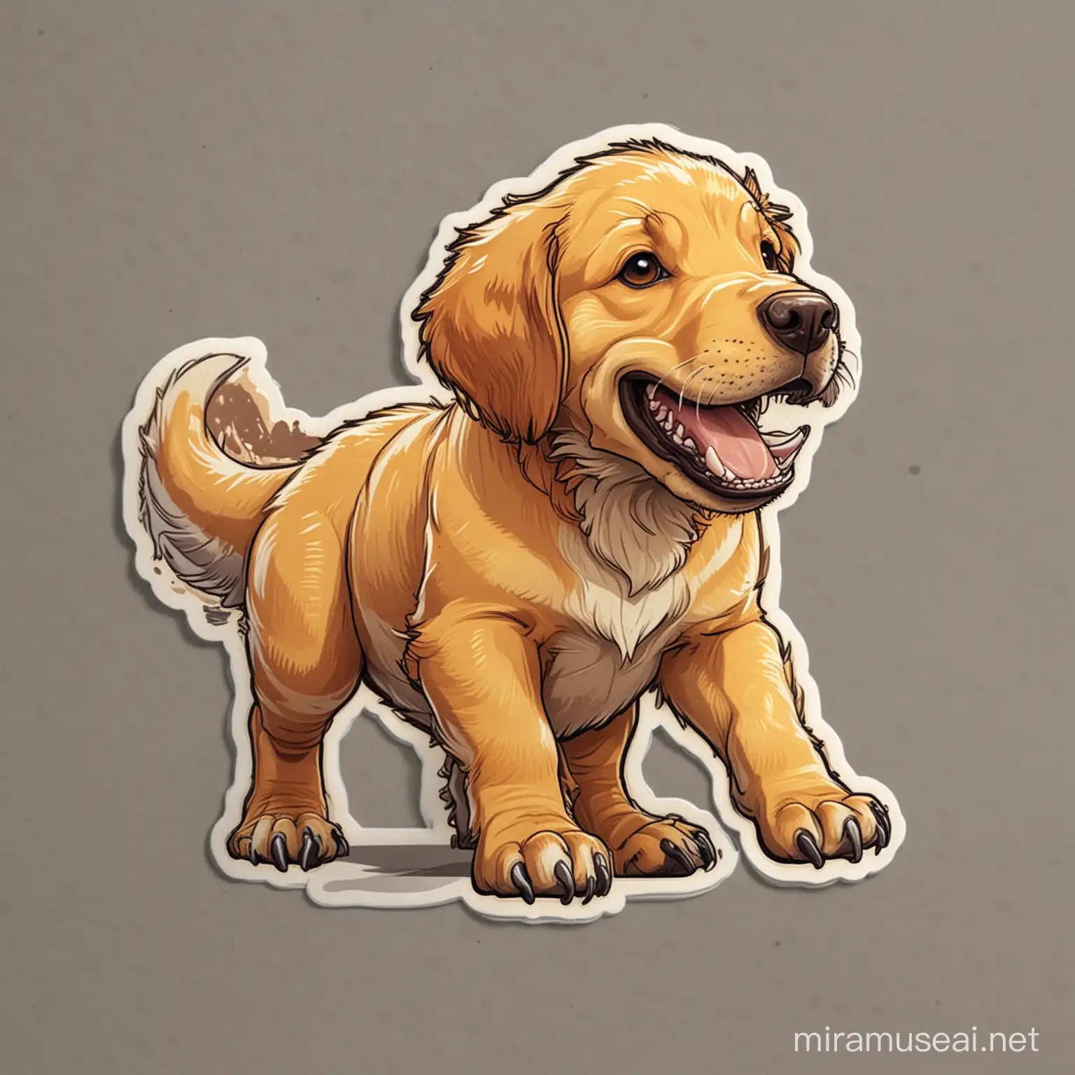 A sticker, a Tyrannosaurus rex mixed with a golden retriever puppy, thick lines, low detail, no shading -- ar 9:11 --v5