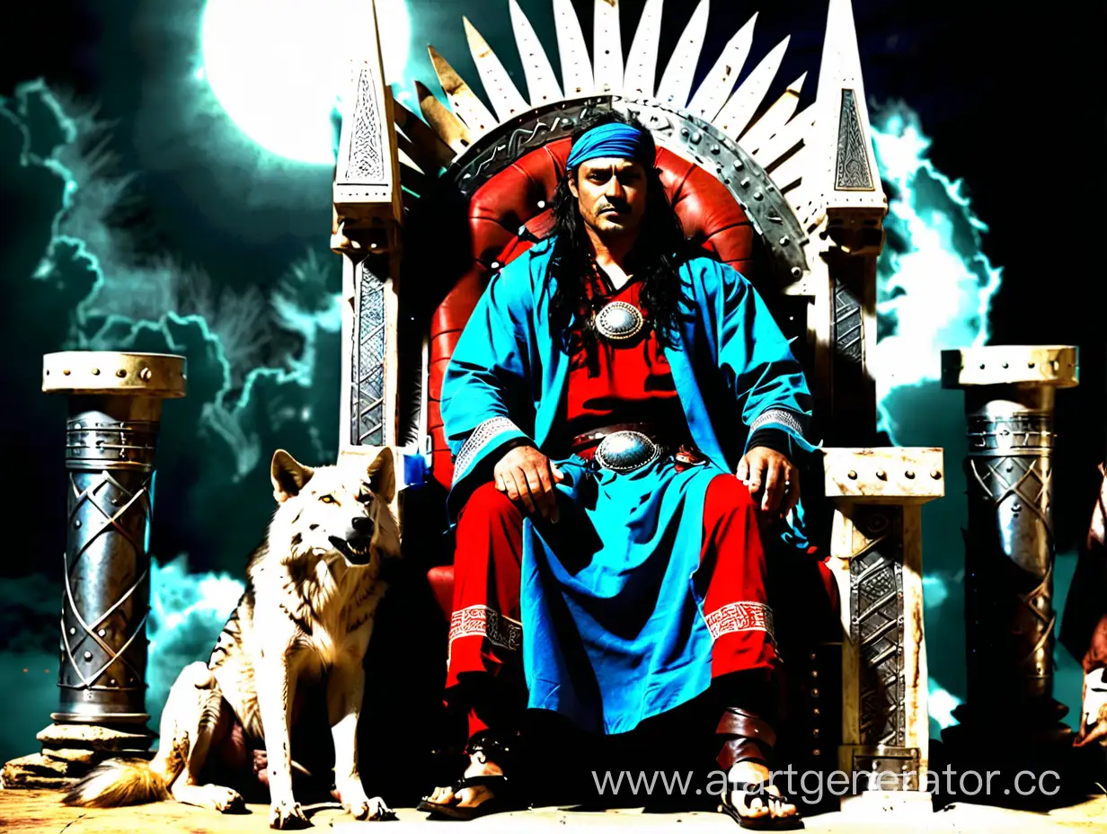 turk khagan sitting on his throne by his side great wolf