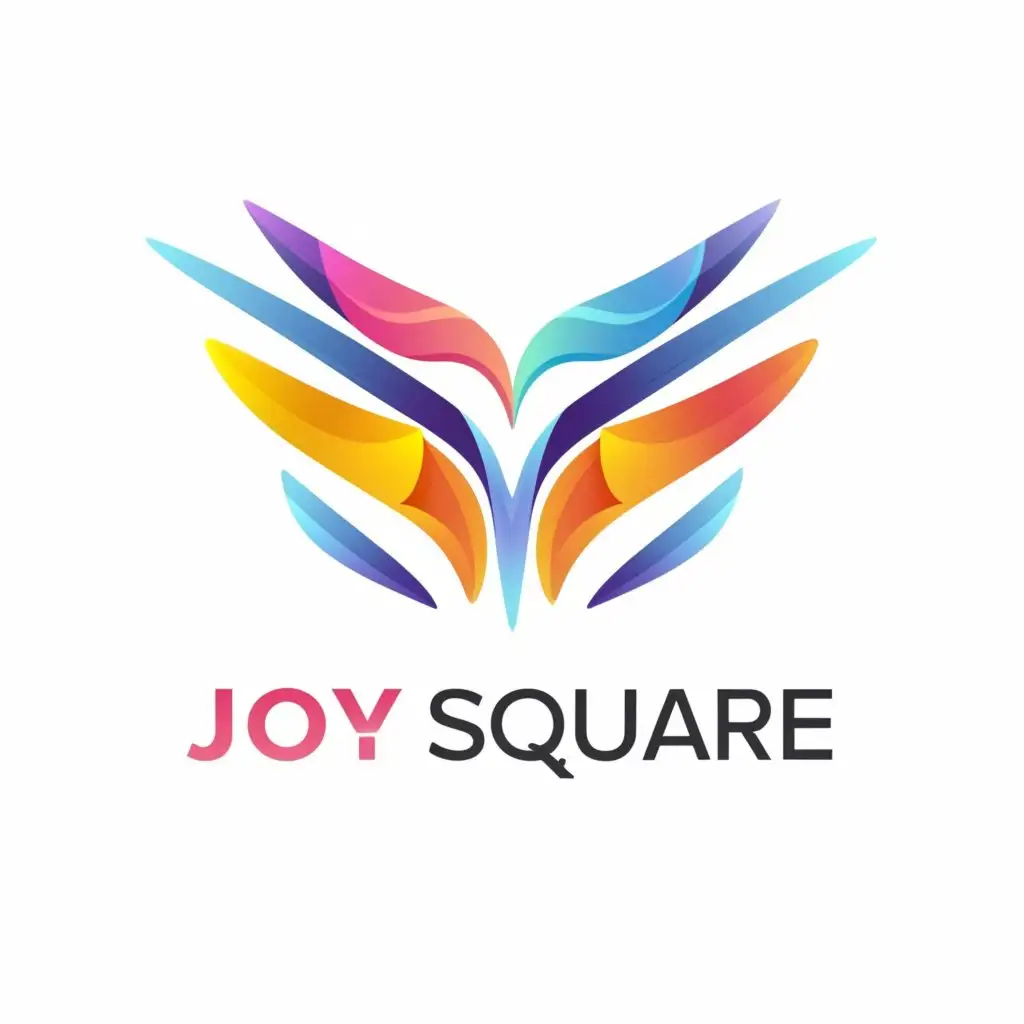 a logo design,with the text "Joy Square ", main symbol:, attractive ,  wings , colors, futuristic, creative ,complex,clear background