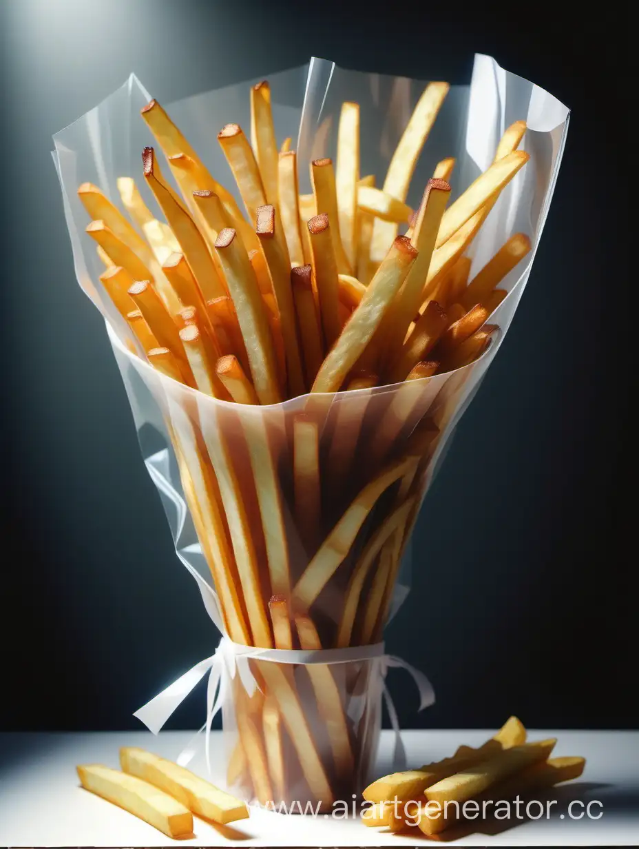 Colorful-Bouquet-of-Flowers-Wrapped-in-Transparent-Film-with-Realistic-French-Fries