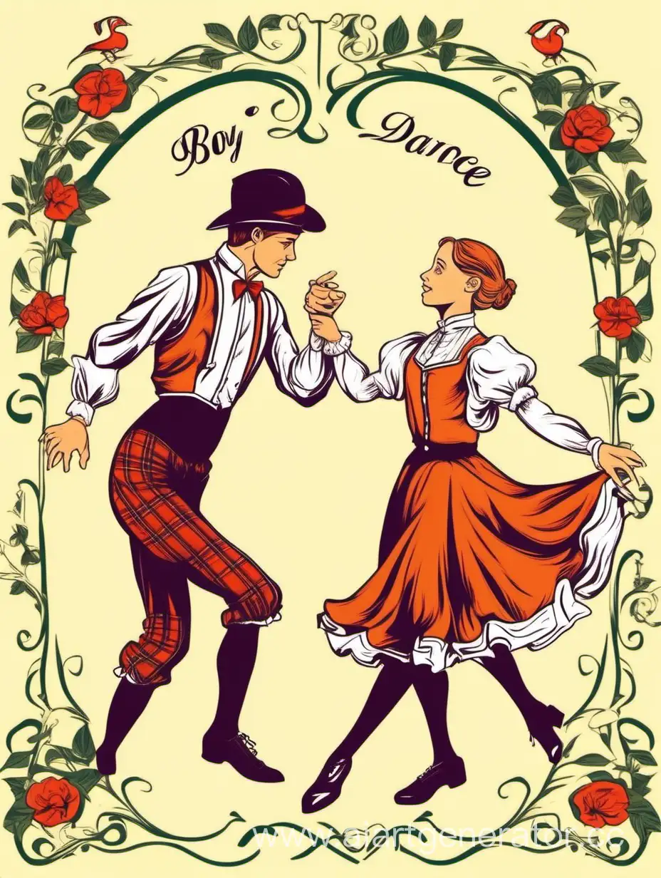 The boy and the girl are dancing English country dance. Vector graphics