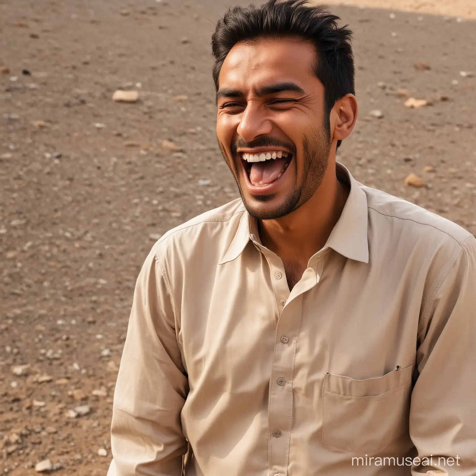 Pakistani man laughing extremely amazingly 