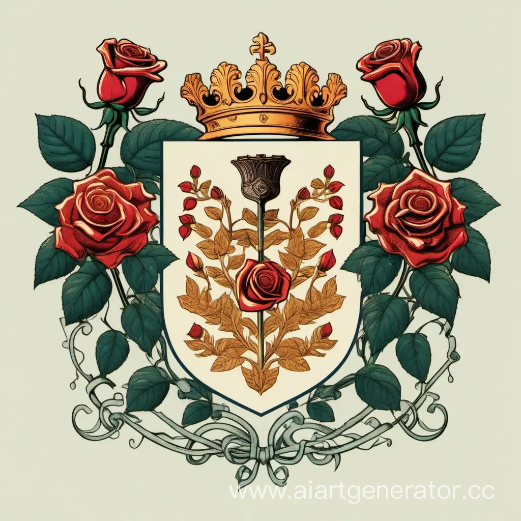 Герб с символикой в виде 3 роз. Первая роза красная, вторая голубая, третья рыжая. Вокруг роз венок из лоз