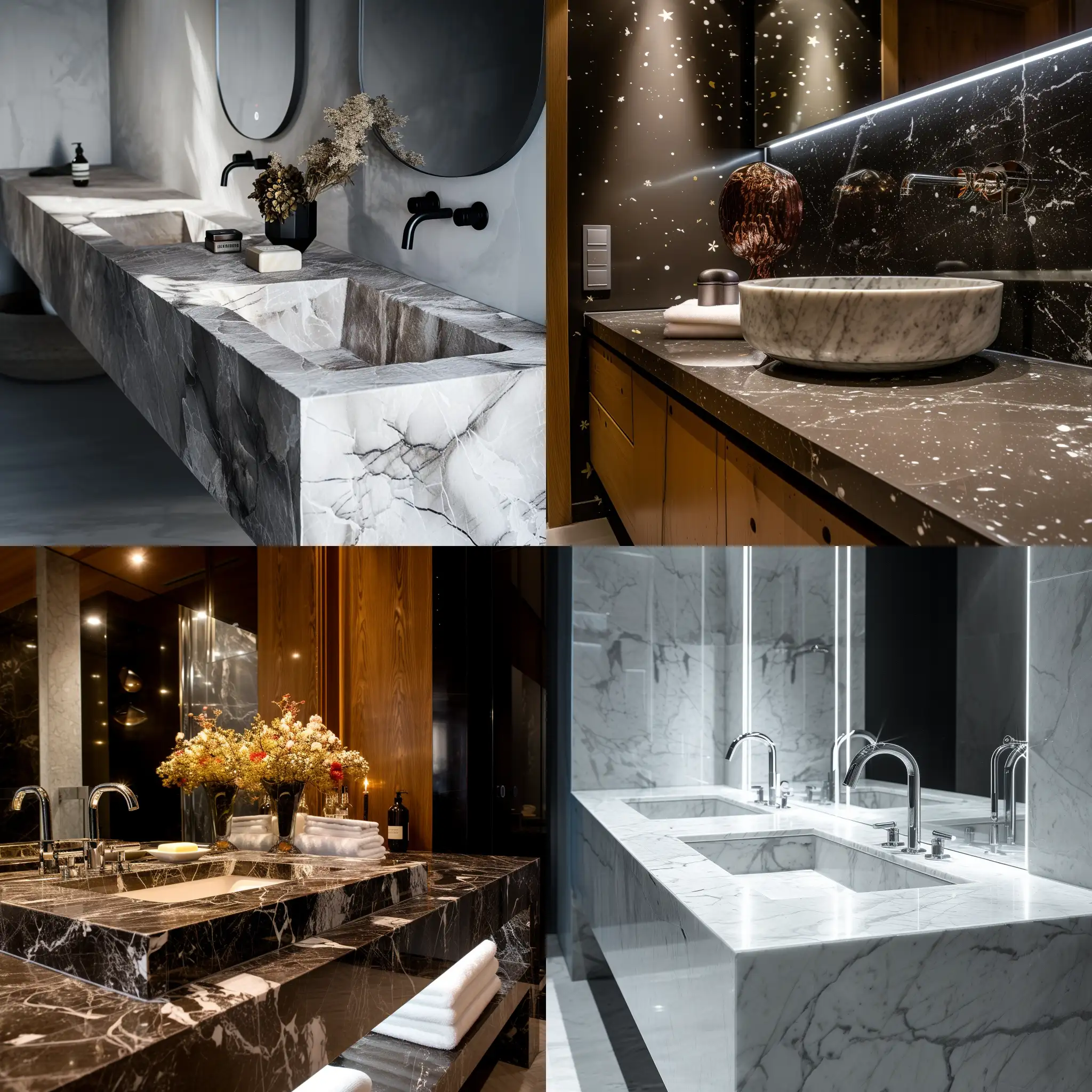 luxury bathroom design with cast marble countertops, ultra HD bright atmosphere, original photo, high detail, very sharp, 18mm lens, realistic, photography, Leica camera