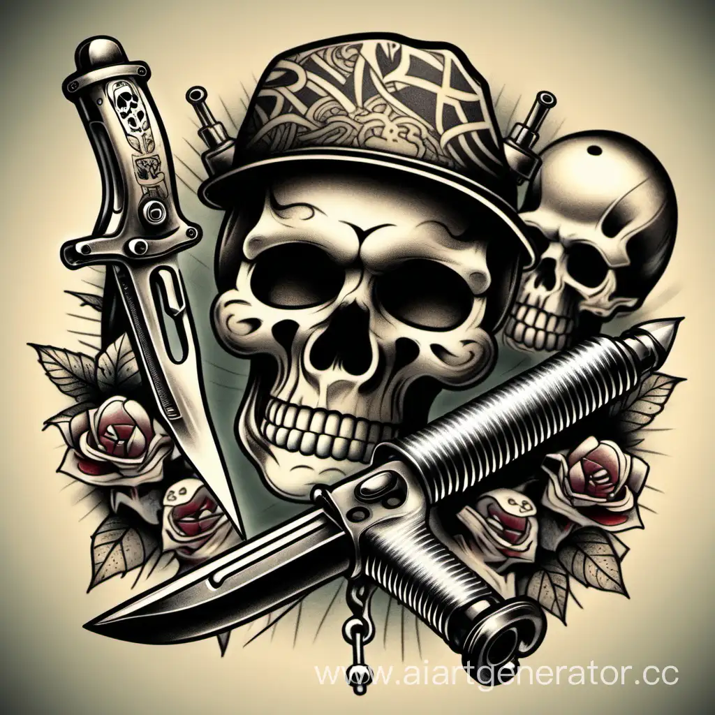 Edgy-Tattoo-Gun-KnuckleDuster-Knife-and-Skull-Illustration
