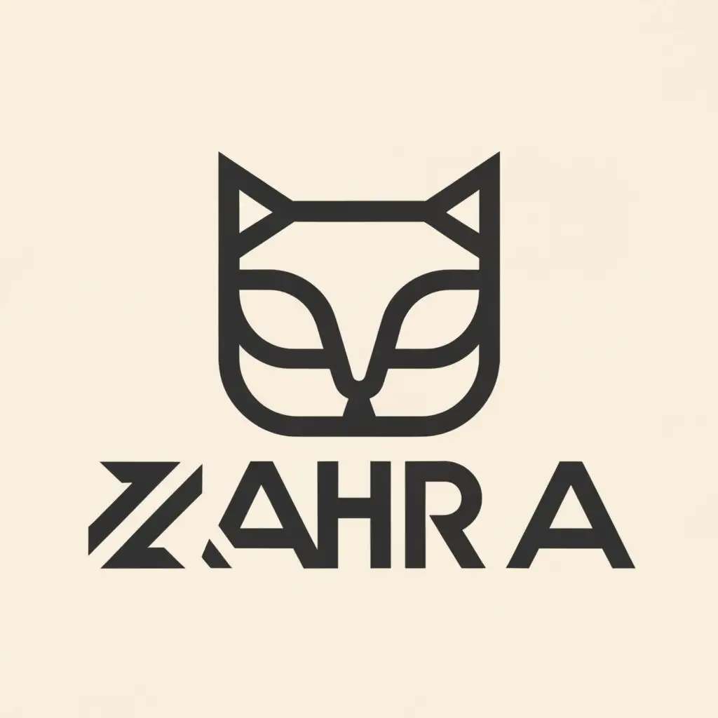 a logo design,with the text "ZAHRA", main symbol:Cat,Minimalistic,clear background