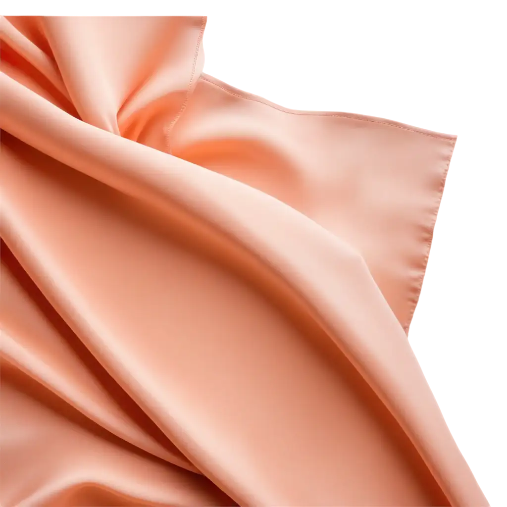 peach-colored silk fabric flows in the background