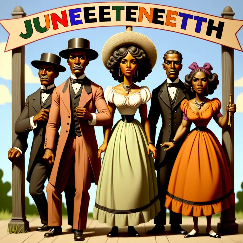 Colorful Cartoon Juneteenth Celebration Sign from the 1900s