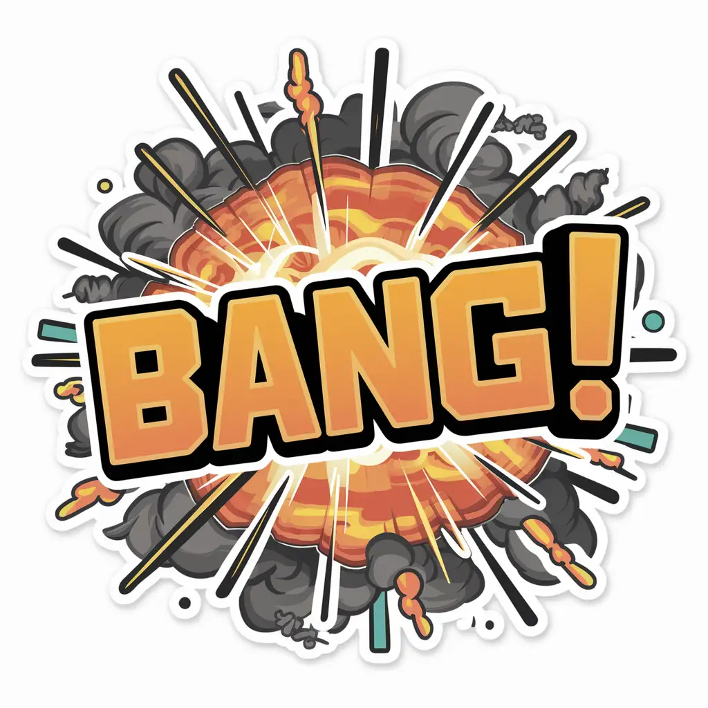 draw a sticker for cs go game, based on those sickers that have already been added to this game. , like a `BANG!` with explotion background in cartoon style with some patern on it