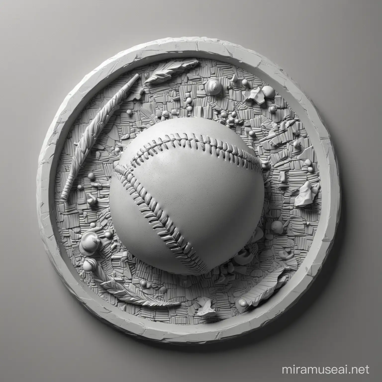 baseball flying through air, 3d, depth map, bas relief, balanced lighting, grey scale, round --no shadows