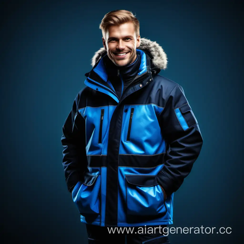 Stylish-Nordic-Man-in-Modern-Black-and-Blue-Workwear-8K-FullLength-Portrait