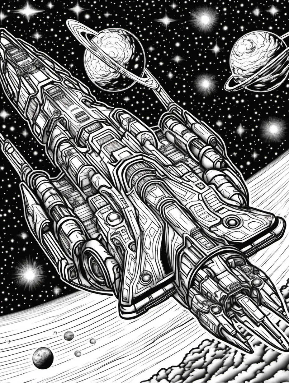 Adult Coloring book: Spaceship Faster than the Speed of light, Quantum warp drive,  stars in the Background 400DPI 600 60 6
