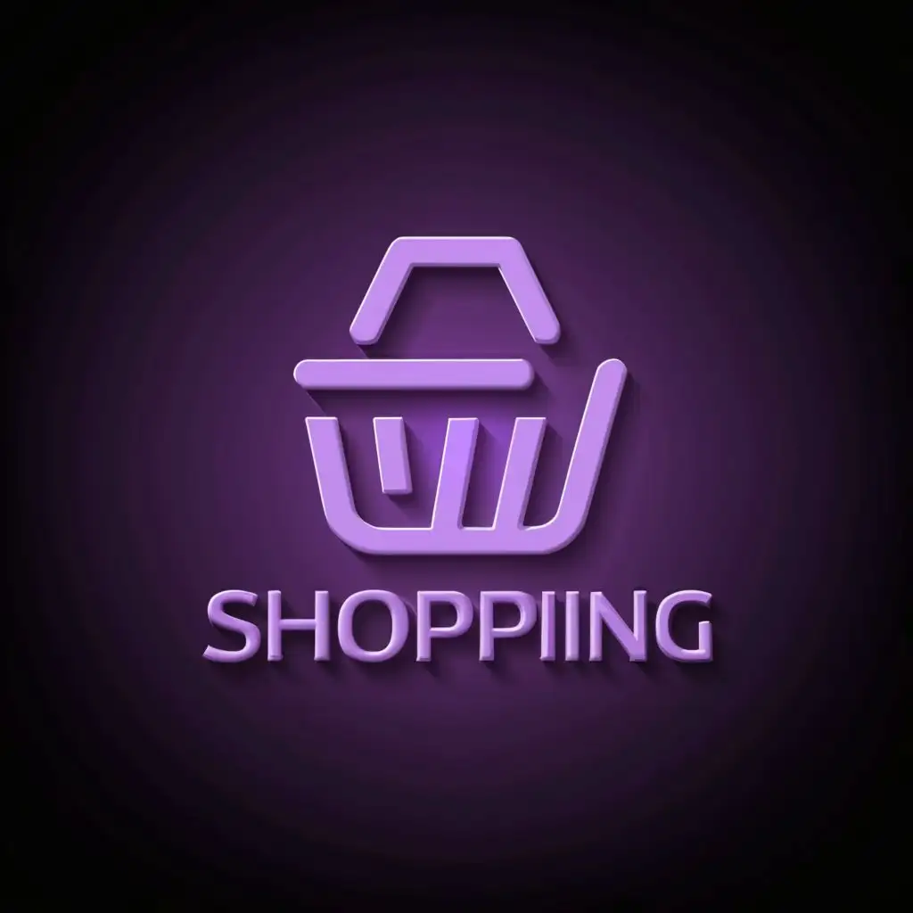 logo, Product in the basket 3D purple background, with the text "Shopping", typography, be used in Retail industry