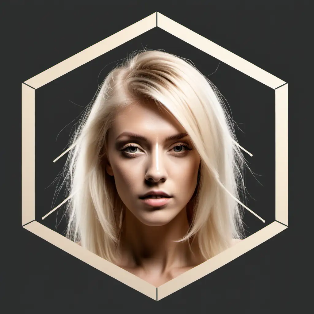 a hexagon with a thin with line around the hexagon, hexagon filled with only almost straight hair. png, transparent background, colour of the hair is light blond.