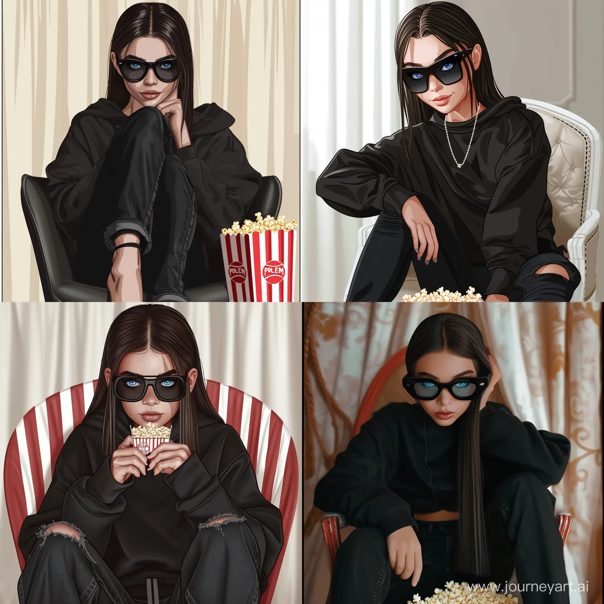Serene-Teenager-Enjoying-Movie-Night-with-Stylish-Black-Outfit-and-Popcorn