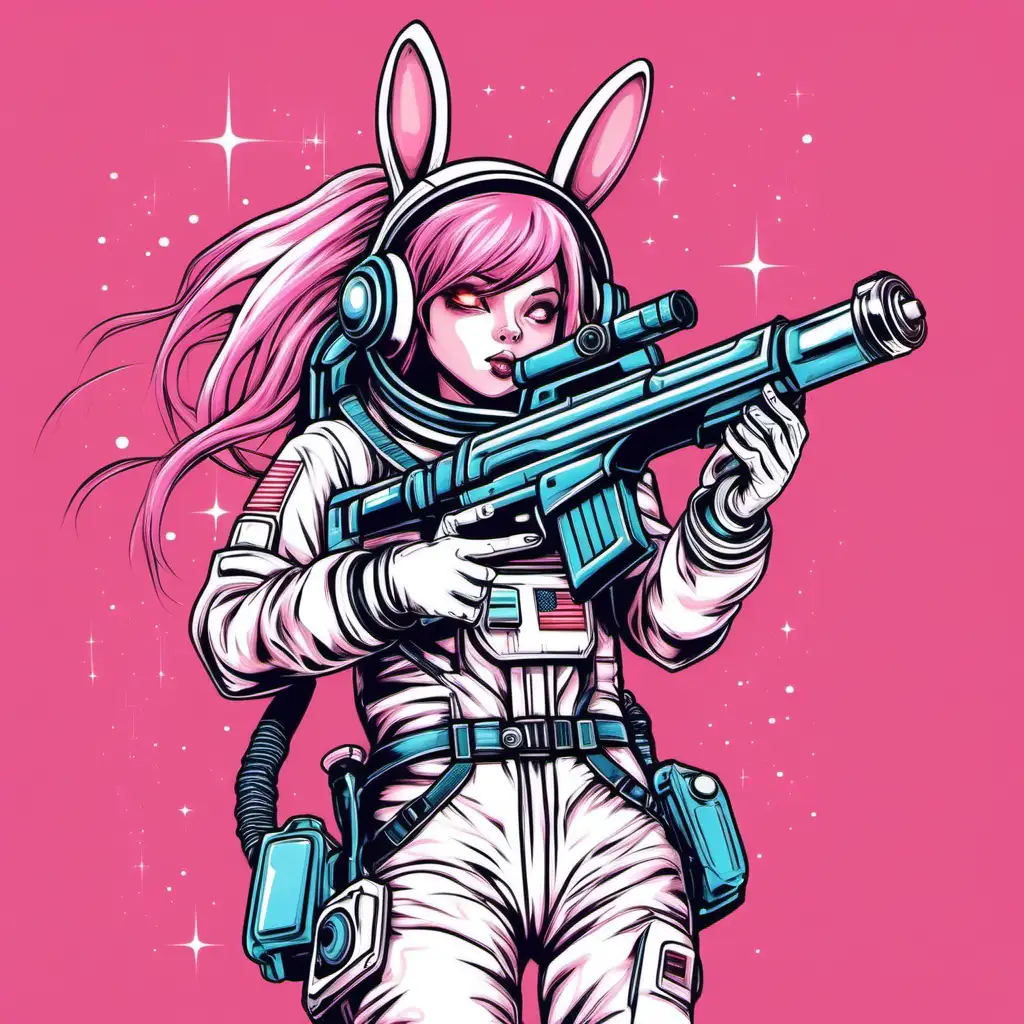 Adventurous Human Rabbit Girl Astronaut with a Laser Gun