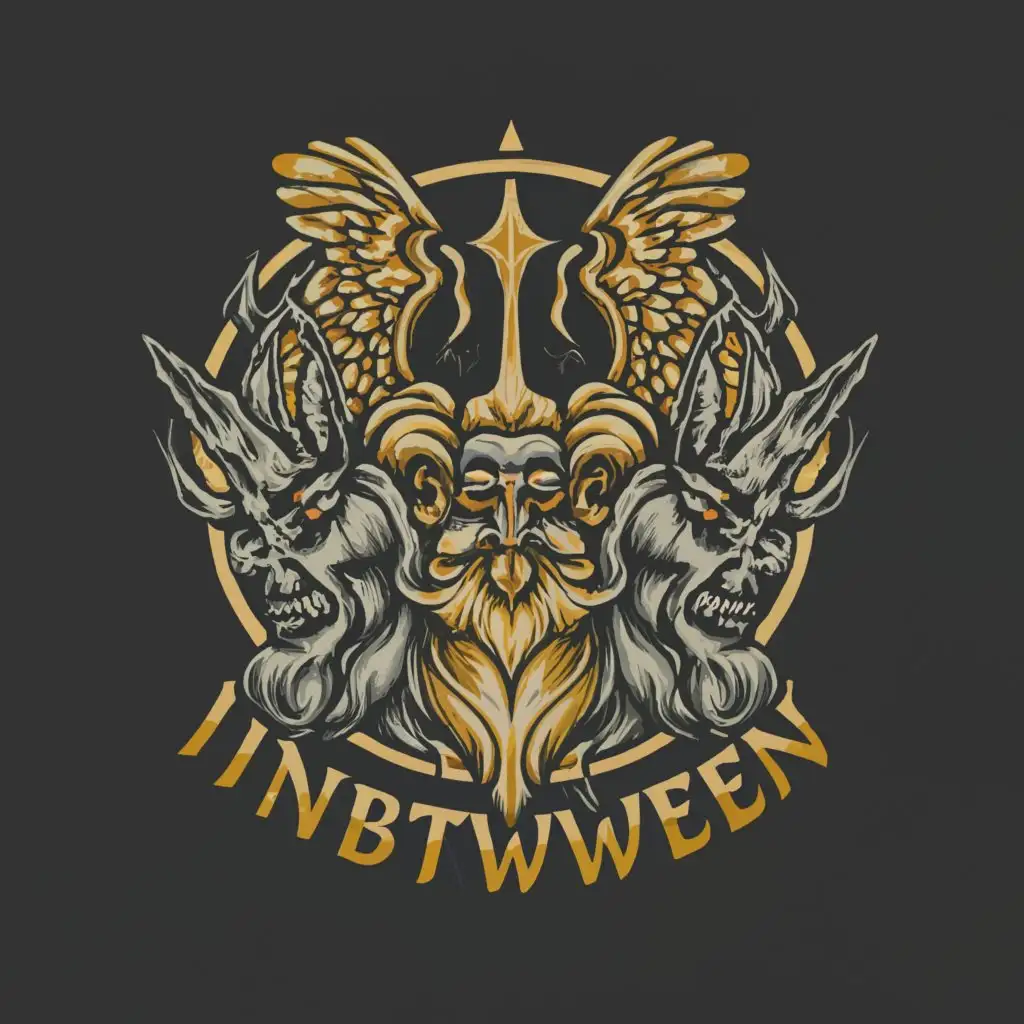 a logo design,with the text 'InBetween', main symbol:angel and demons,Moderate, be used in clothing industry, clear background
