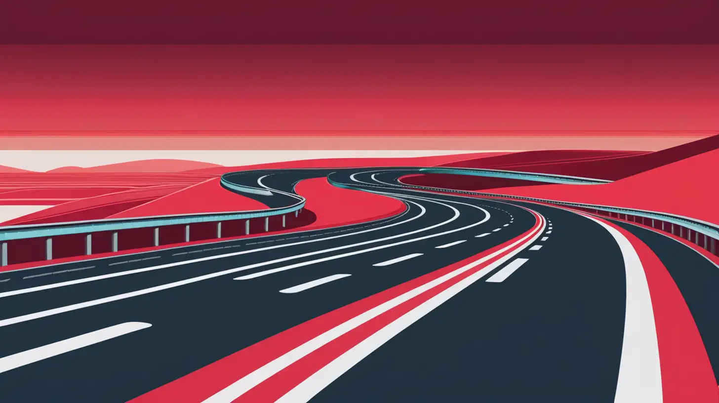 Vibrant Red Curves Dynamic Expressway with Horizontal Color Bars