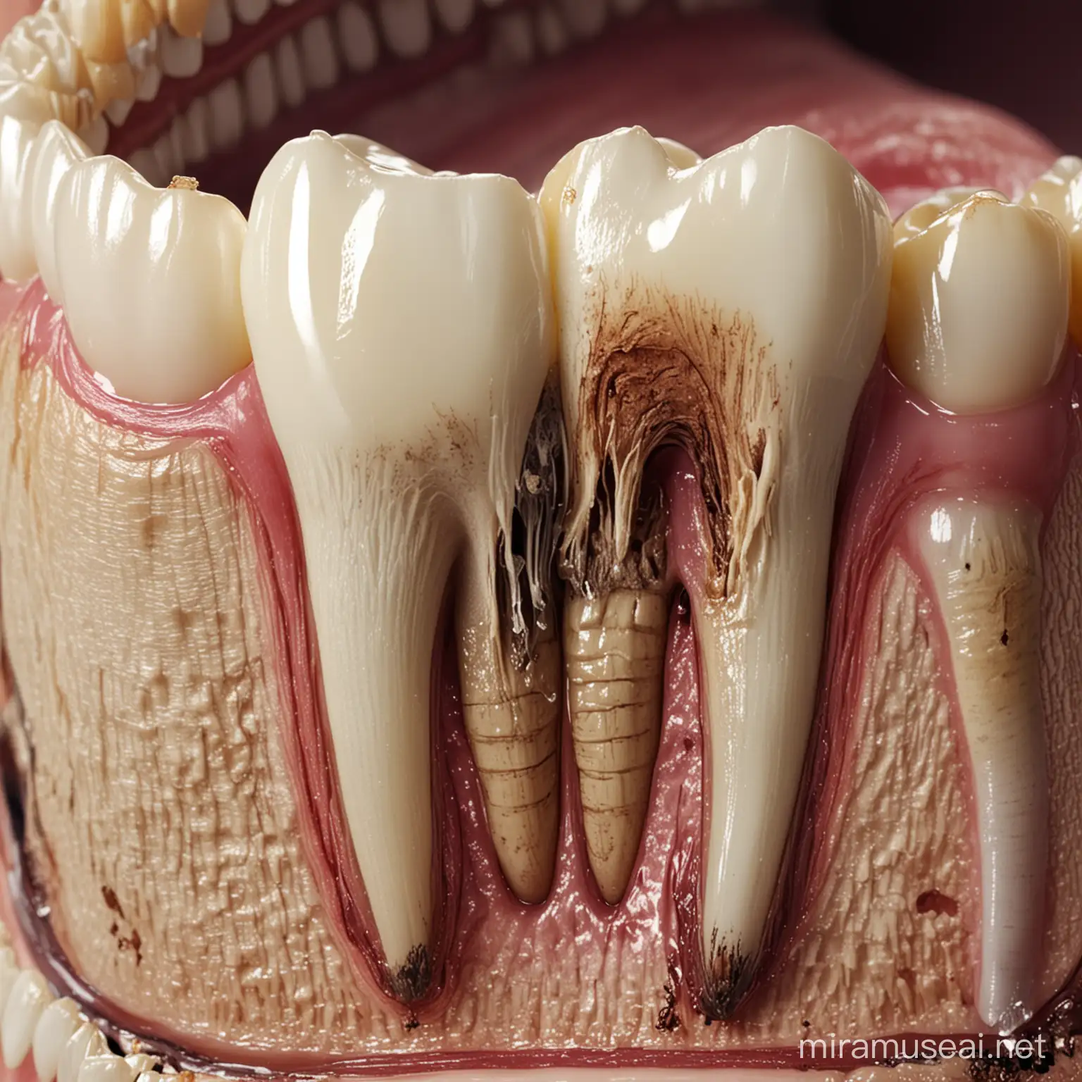 Illustration of a Decaying Tooth with Visible Cavities and Decay