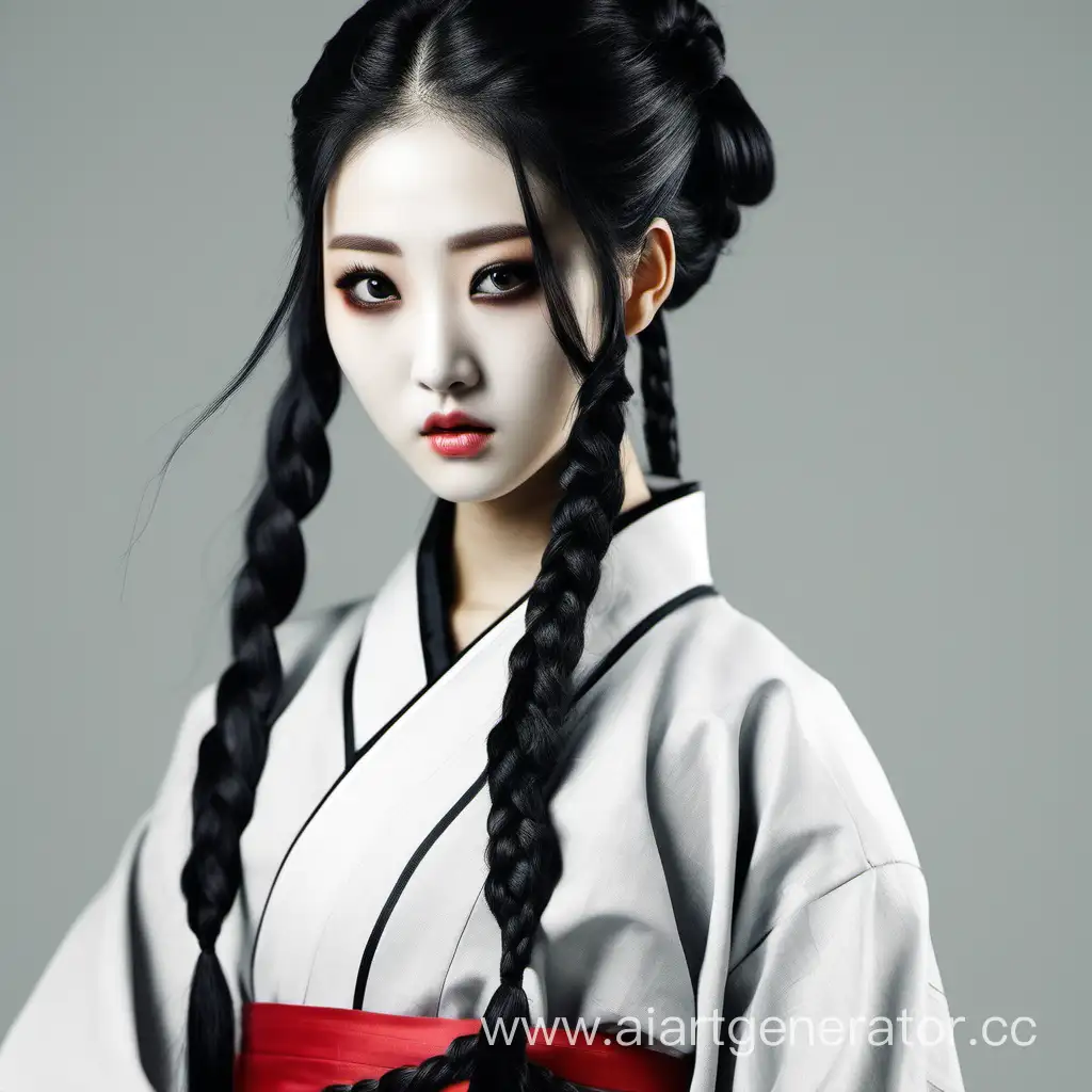 Traditional-Korean-Woman-with-Braided-Hair-and-Dark-Eyes