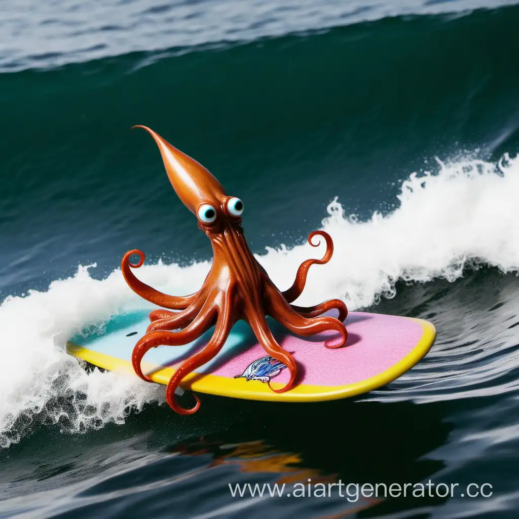 Squid-Surfing-on-Colorful-Wave