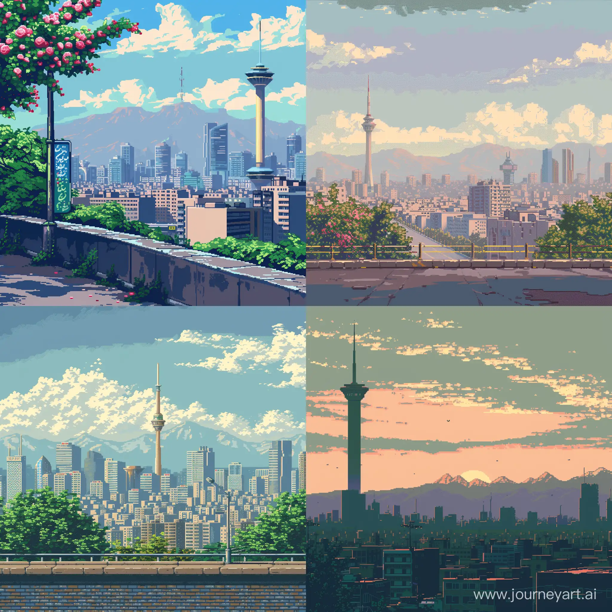 Pixel-Art-Tehran-Skyline-Retro-8Bit-Cityscape-Illustration
