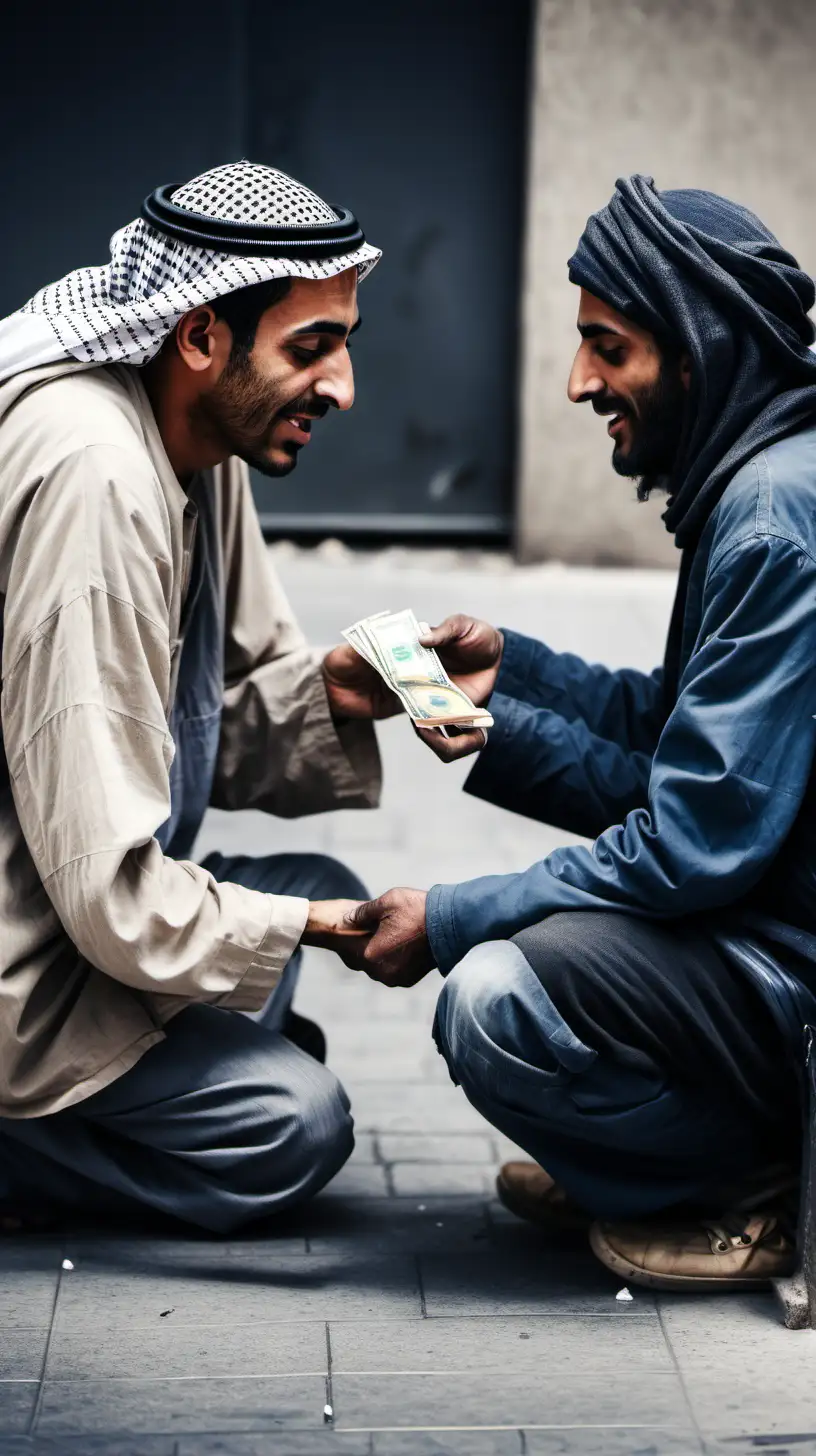 Compassionate Arab Man Generously Supporting Homeless Individual